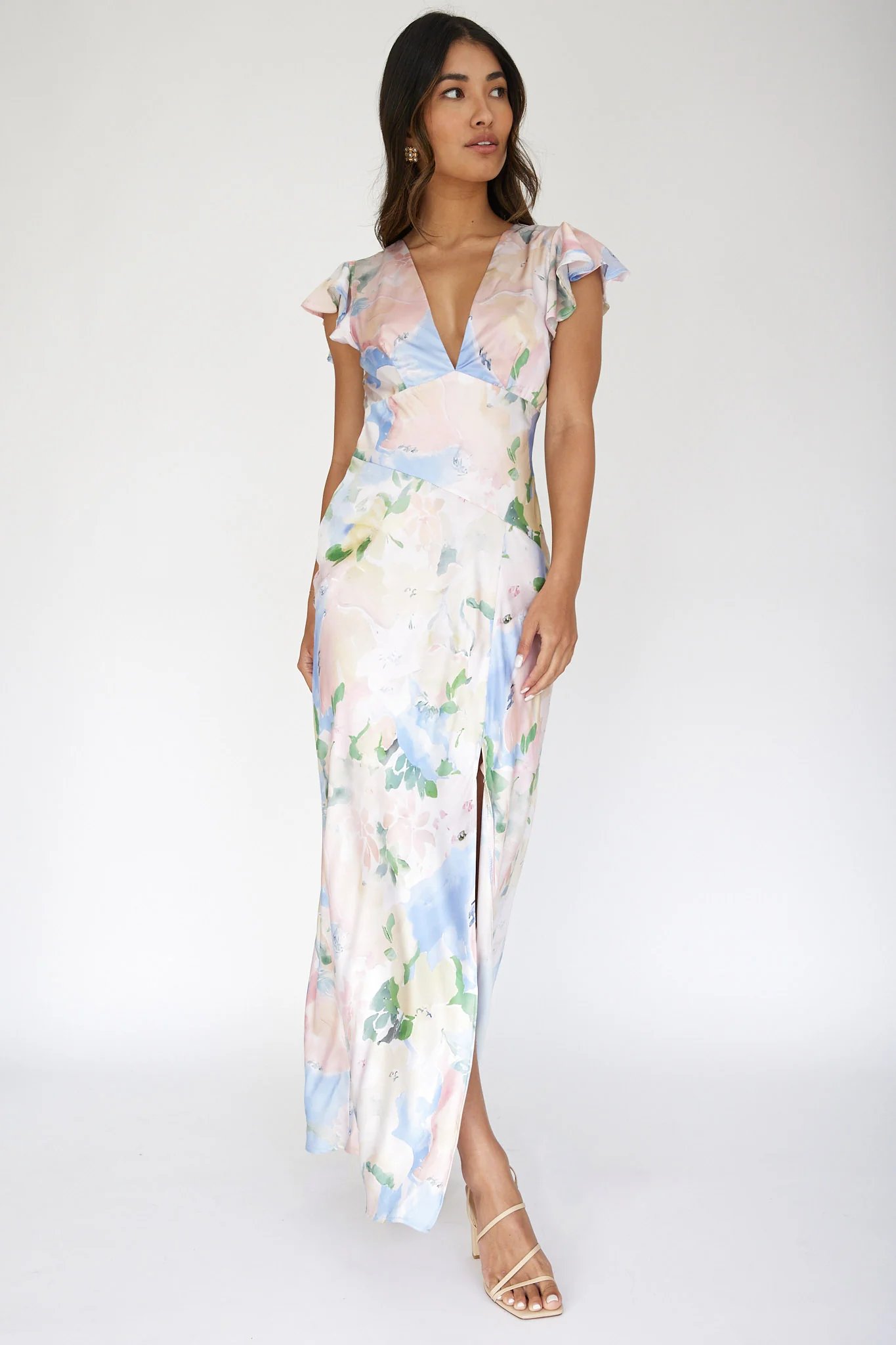 Jannet Keyhole Back Maxi Dress Floral Apricot - Image 5