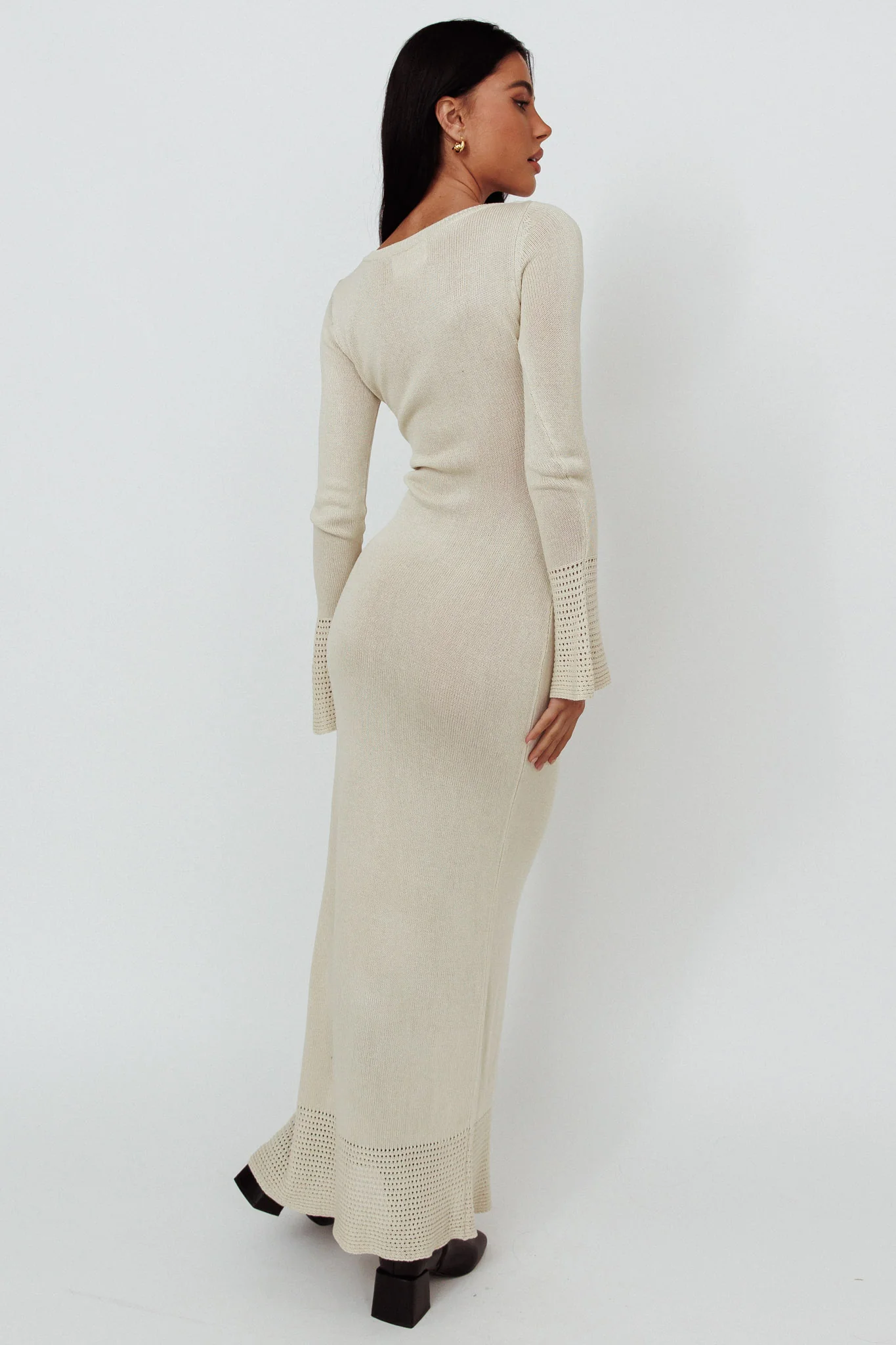 Java Long Sleeve Cut-Out Knit Maxi Dress Coconut - Image 2