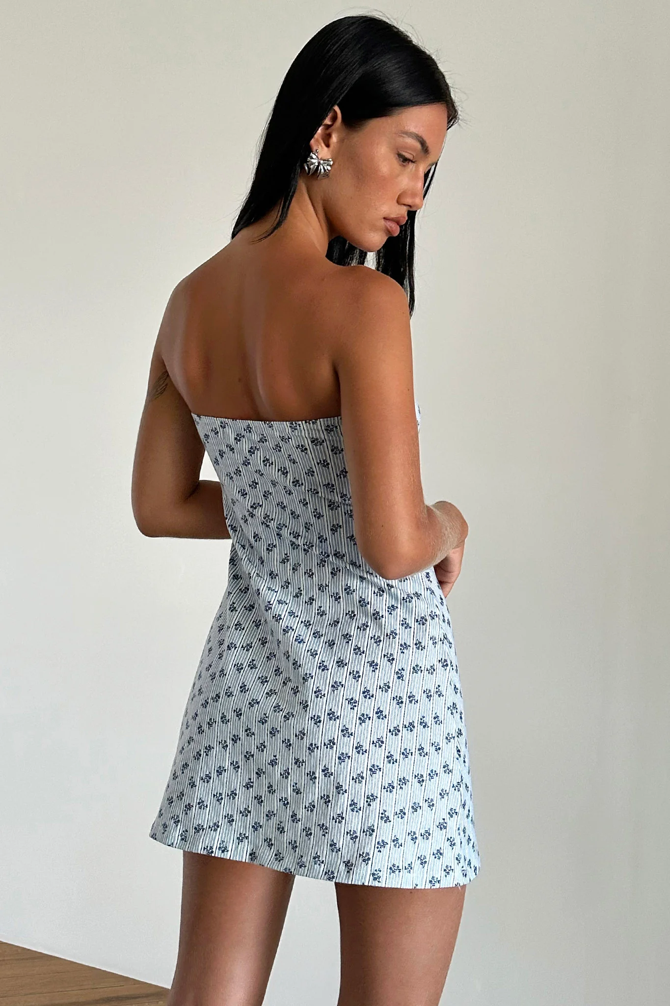 Javaya Bandeau Mini Dress Blue Stripe - Image 2