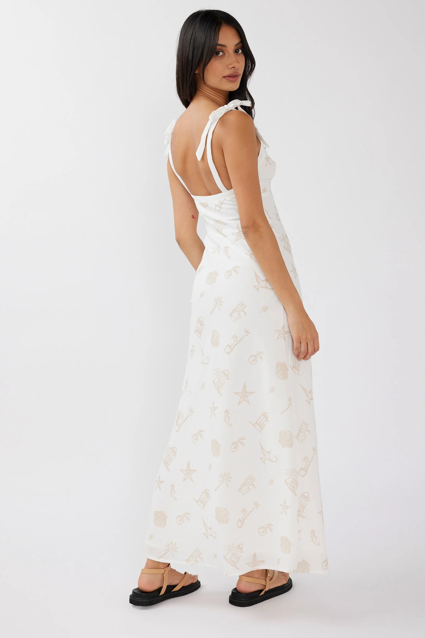 Jaya Tied Shoulder Maxi Dress Print Beige - Image 2