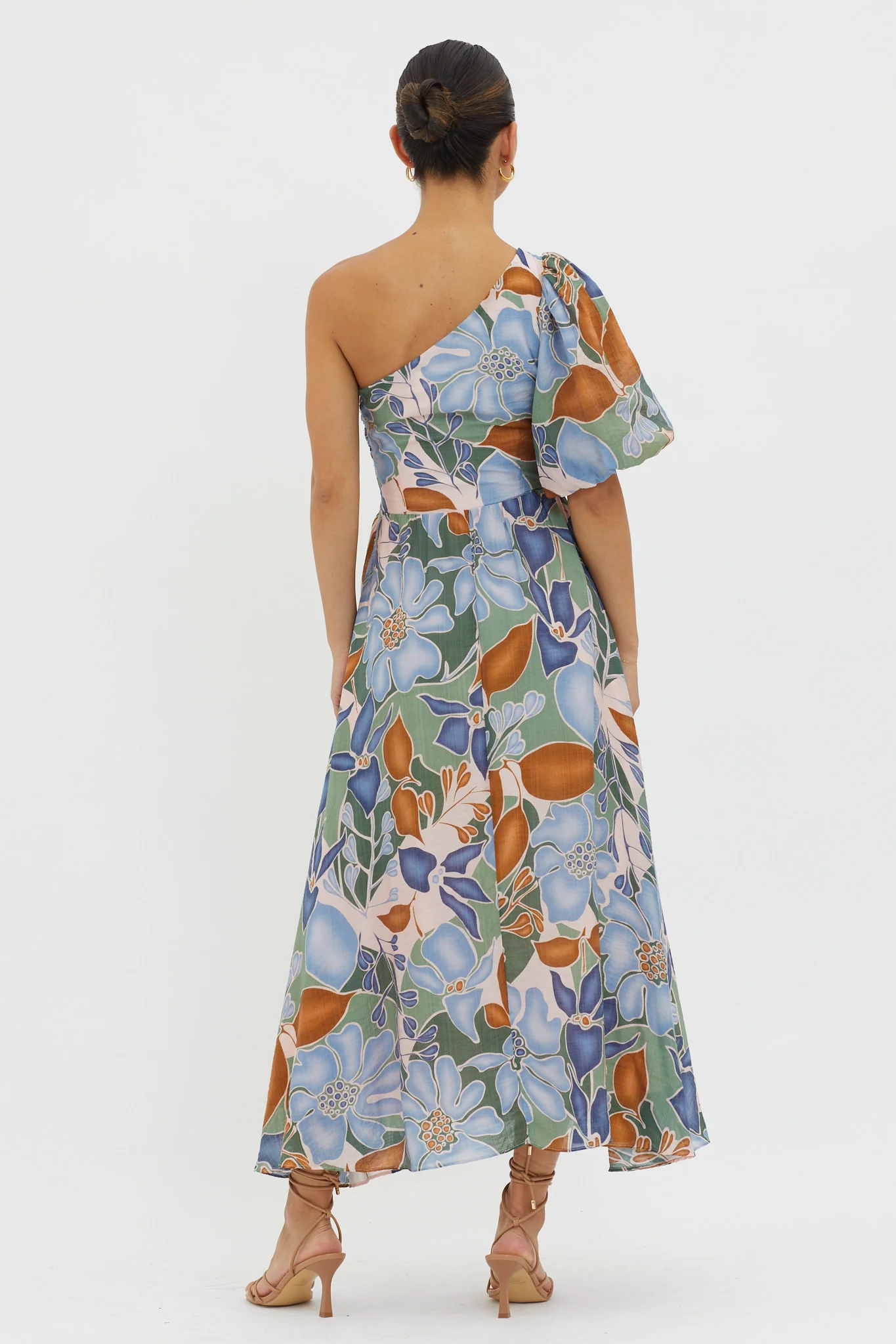 Jayni Puffed One Shoulder Midi Dress Blue - Image 2