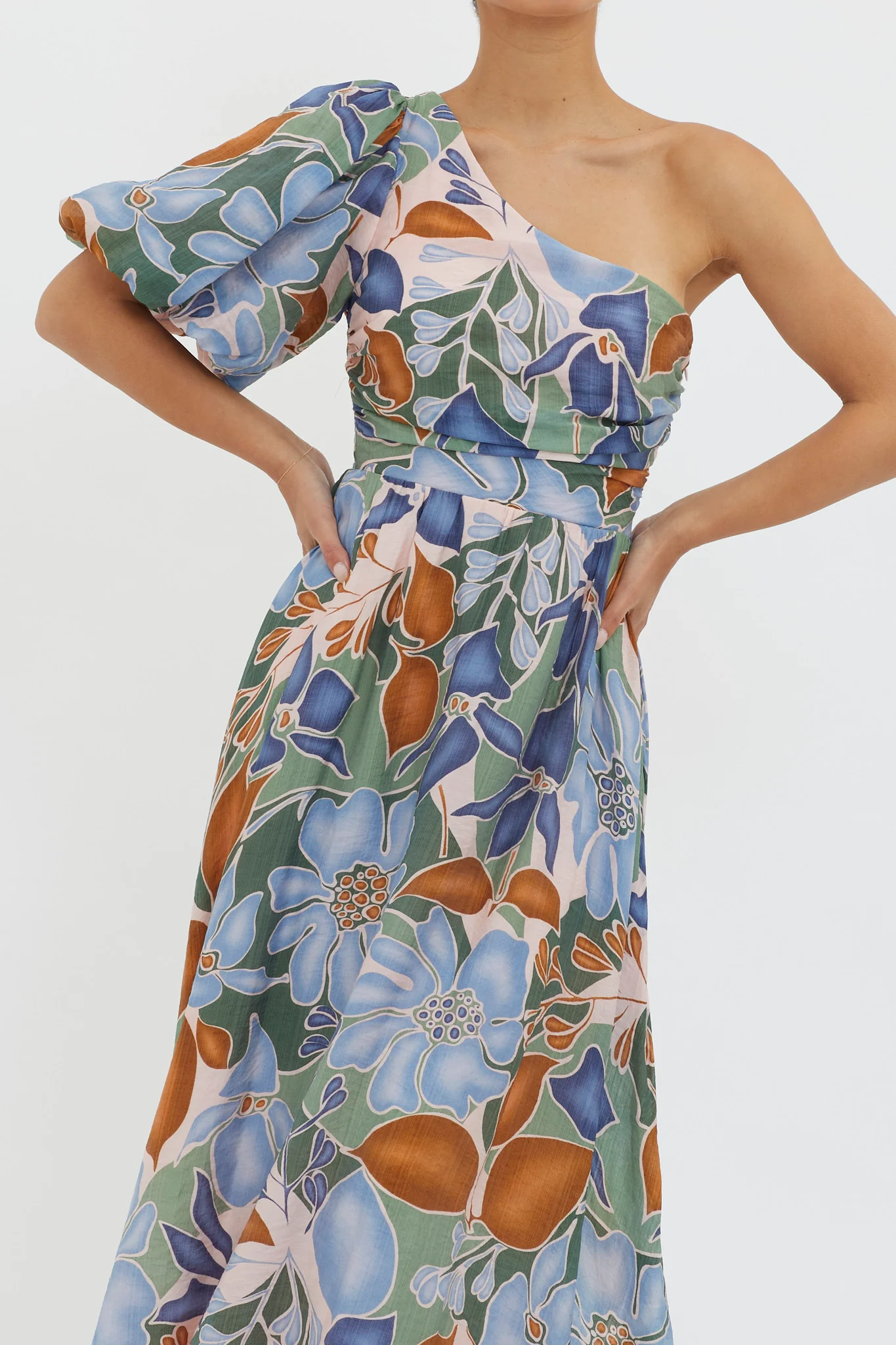 Jayni Puffed One Shoulder Midi Dress Blue - Image 4