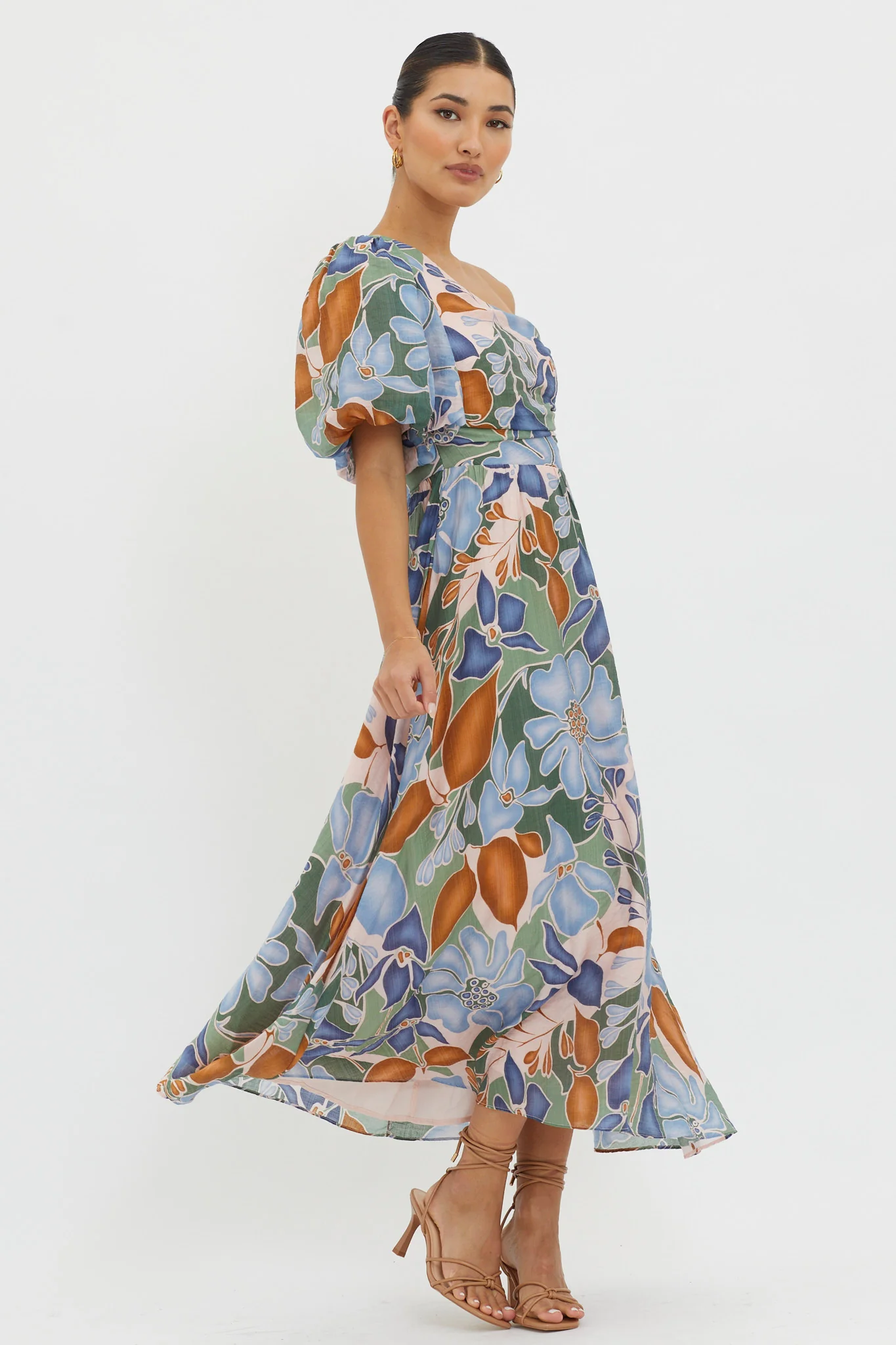 Jayni Puffed One Shoulder Midi Dress Blue - Image 5