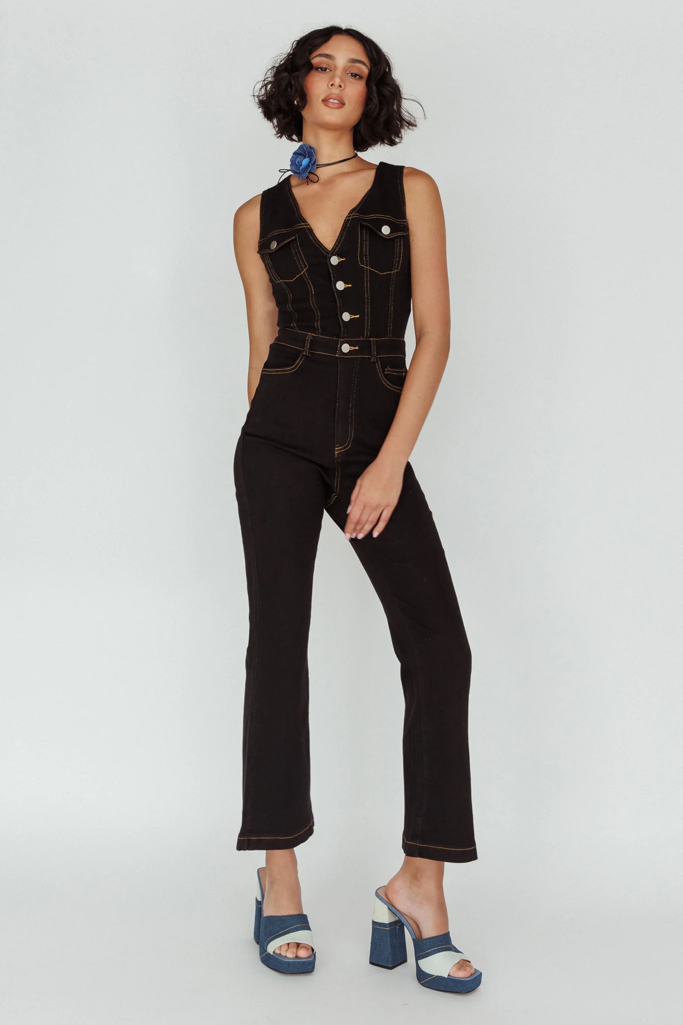 Jazelle Button Front Jumpsuit Black - Image 3