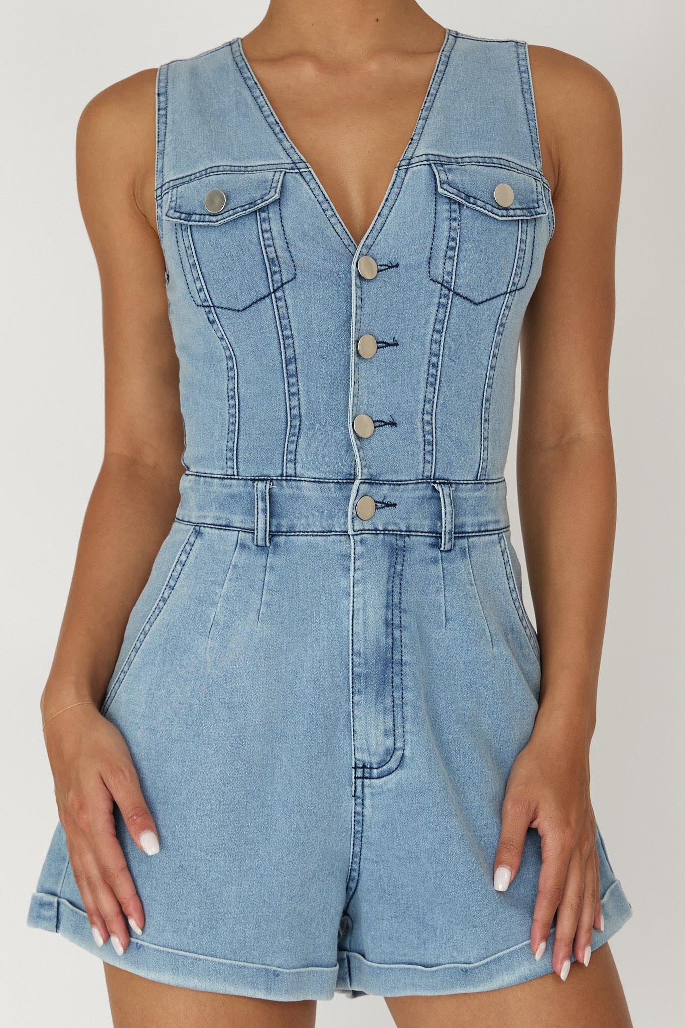 Jazelle Button Front Romper Denim - Image 4