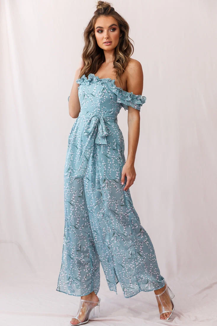 Jazz Bardot Neckline Wide Leg Split Jumpsuit Sage - Image 3