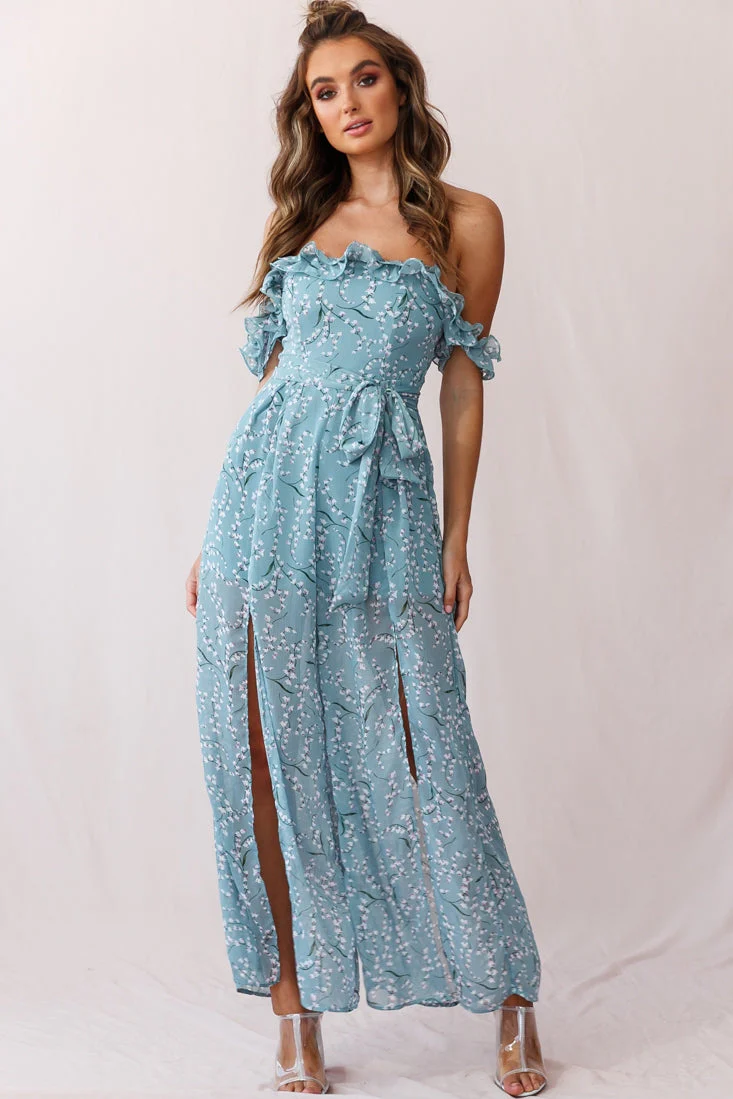 Jazz Bardot Neckline Wide Leg Split Jumpsuit Sage - Image 6