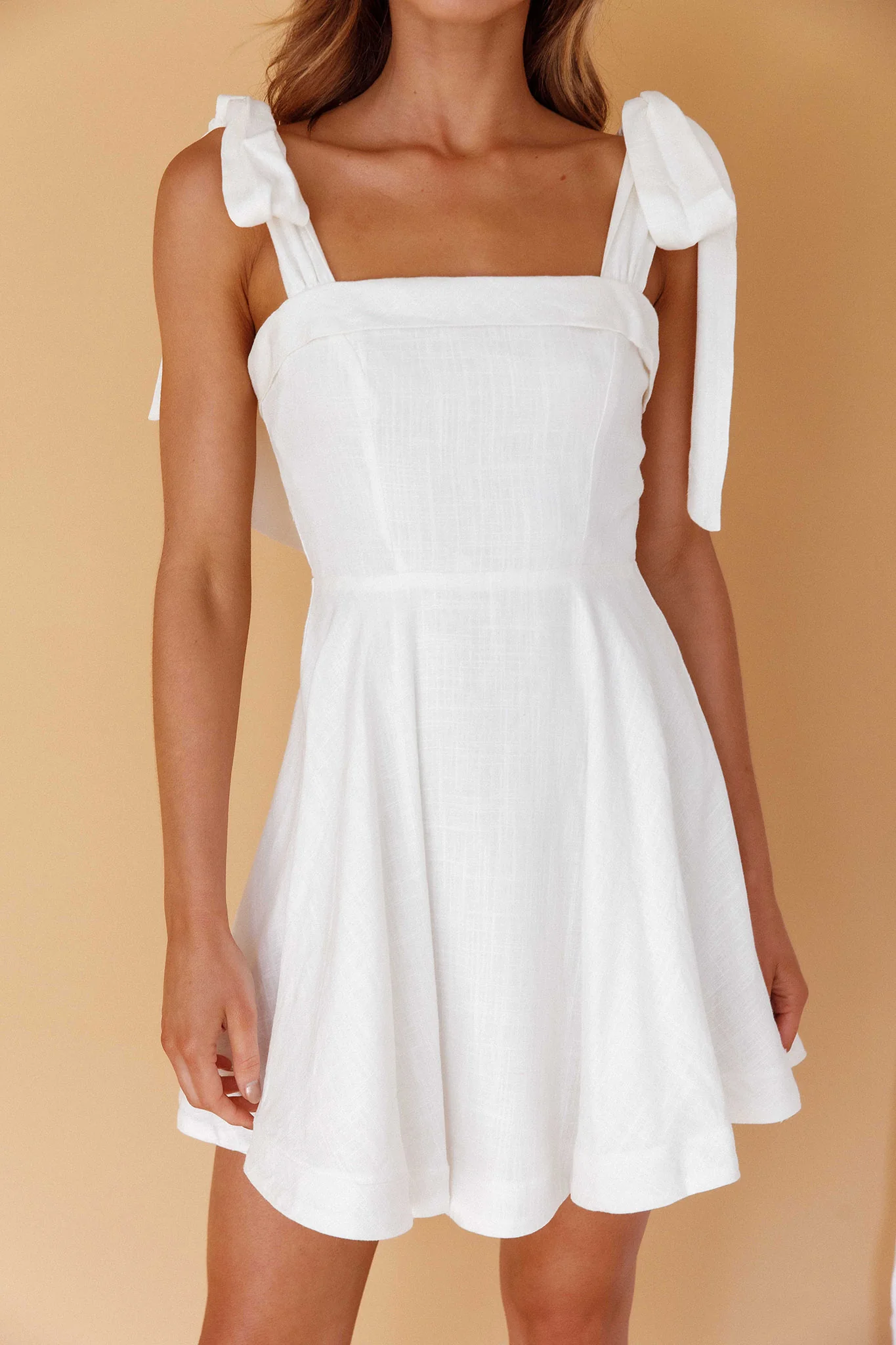 Jeanie Bow Shoulder Mini Dress Off White - Image 4