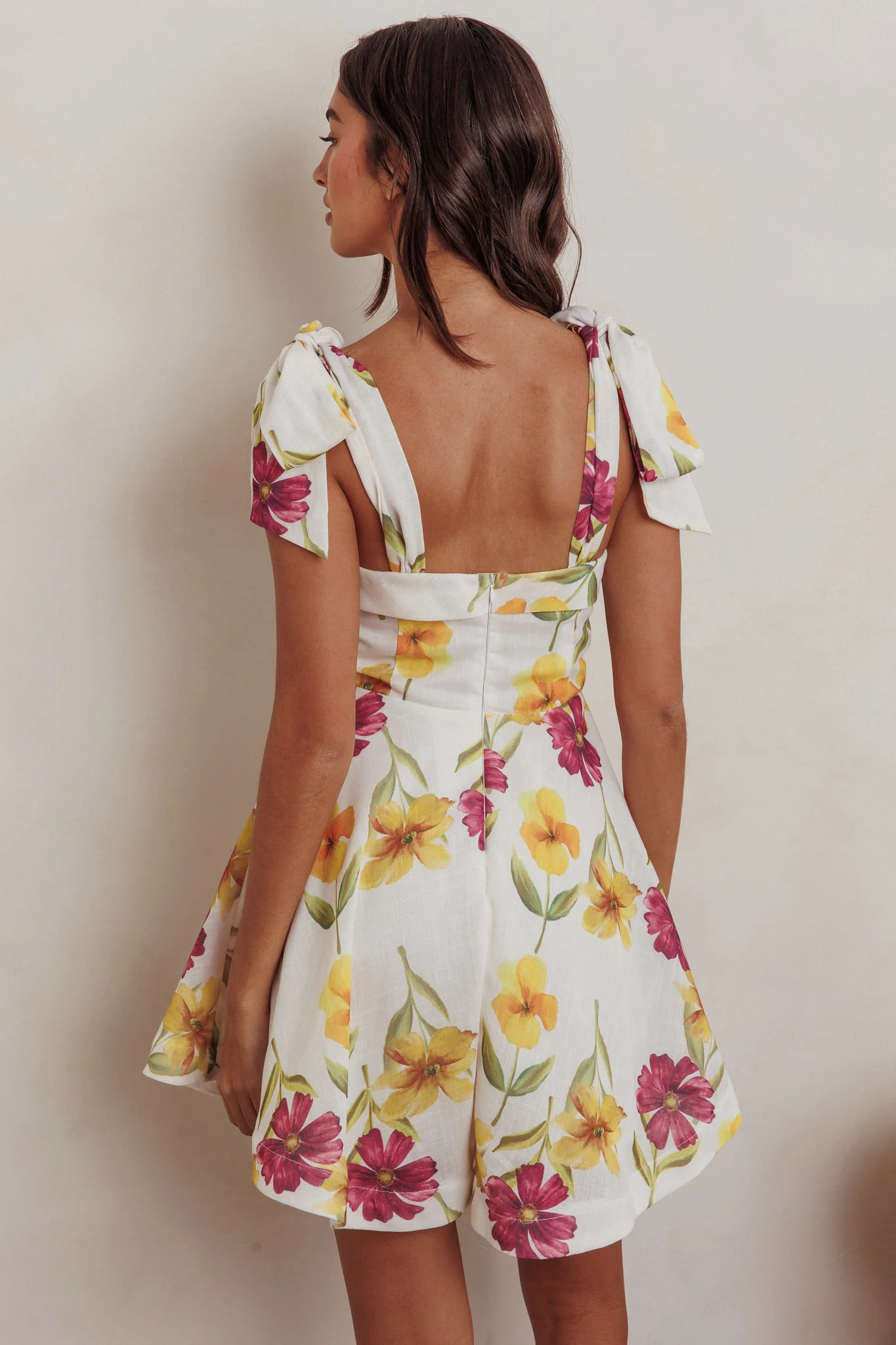 Jeanie Tied Shoulder Mini Dress Flower Purple - Image 2