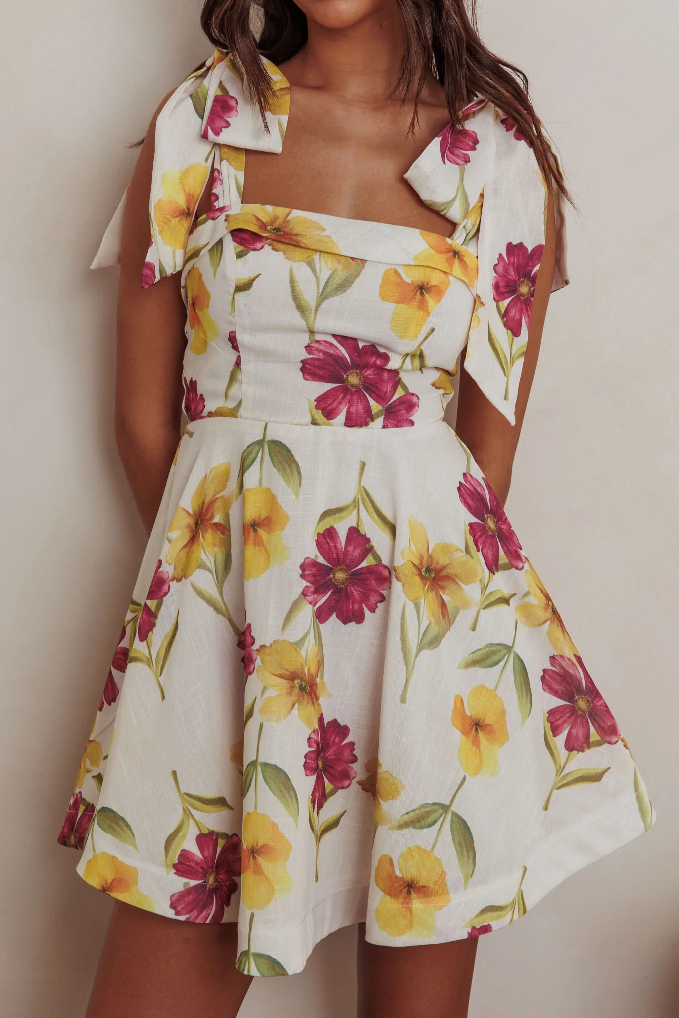 Jeanie Tied Shoulder Mini Dress Flower Purple - Image 3
