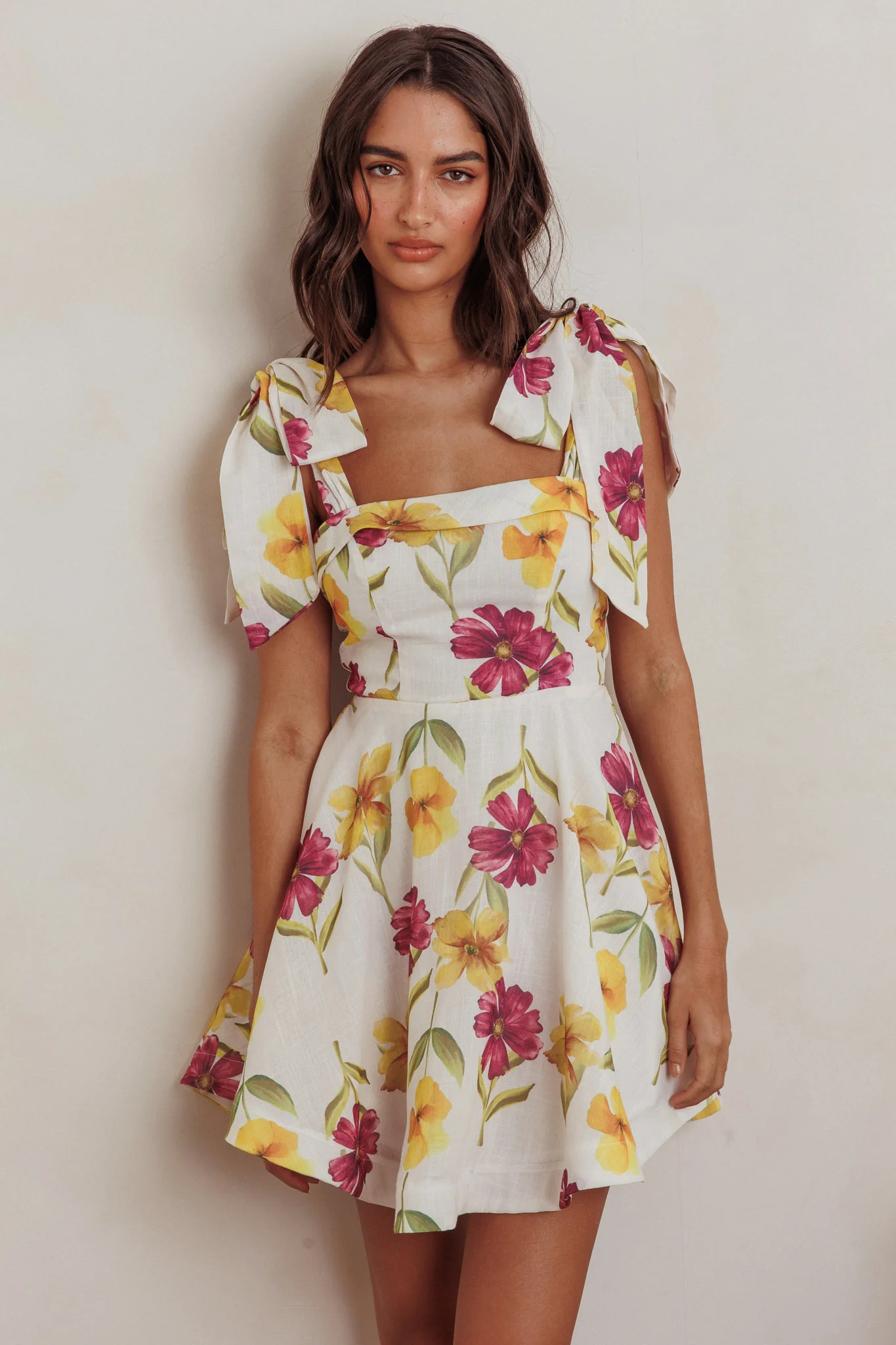 Jeanie Tied Shoulder Mini Dress Flower Purple - Image 5