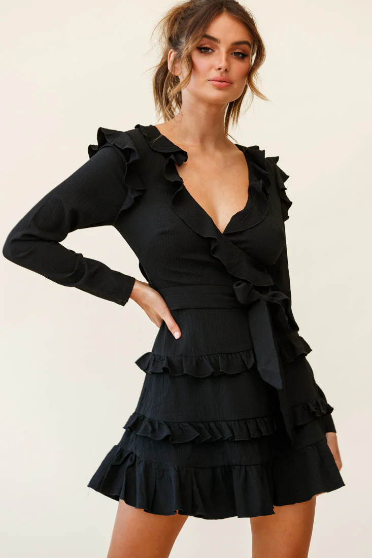 Jemirah Ruffle-Trimmed Long Sleeve Frill Dress Black - Image 6