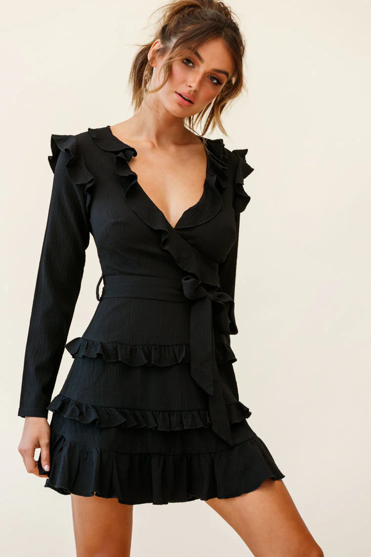 Jemirah Ruffle-Trimmed Long Sleeve Frill Dress Black - Image 7