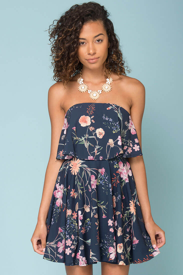 Jemma Floral Going Out Dress Navy - Image 5