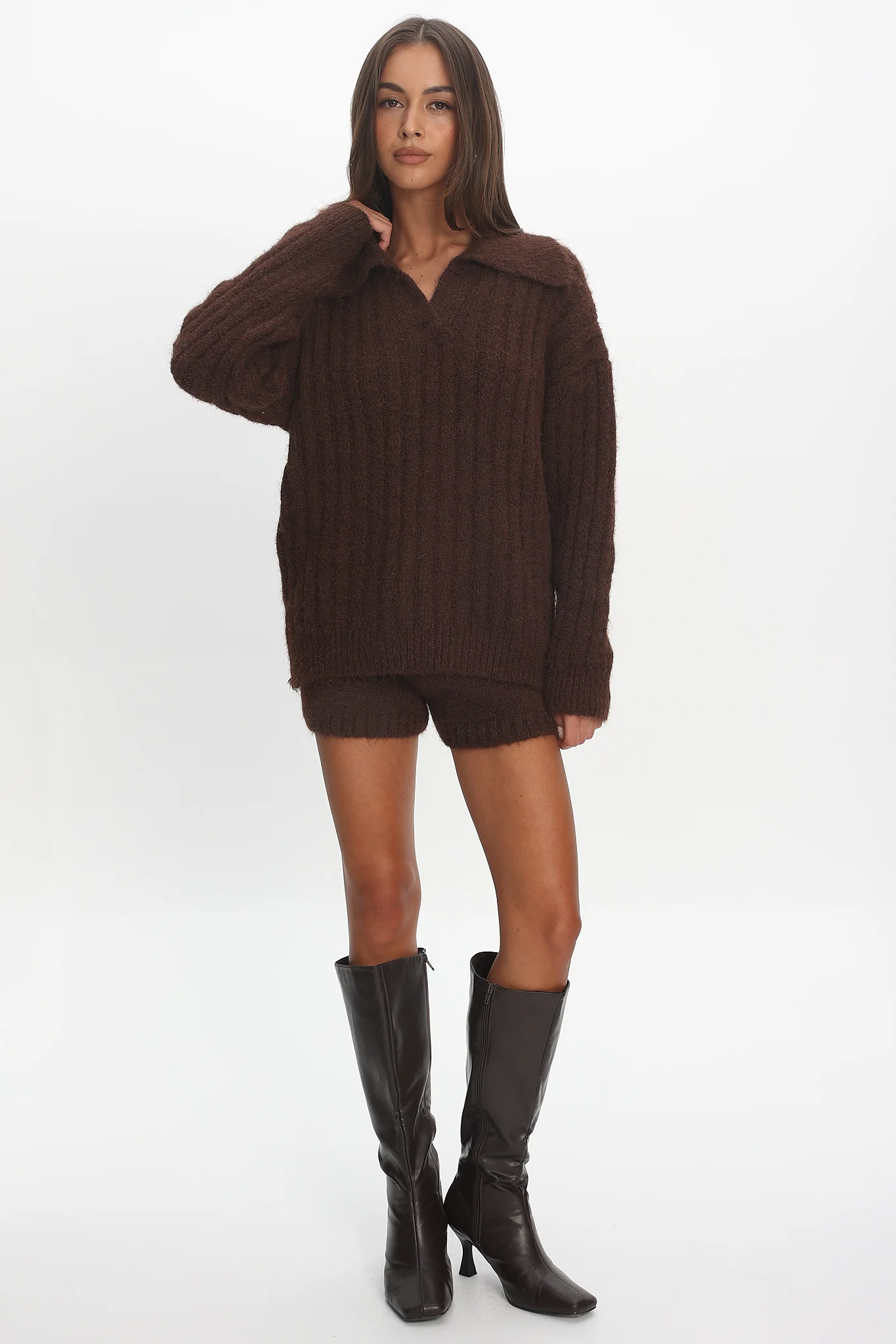 Jenae Oversized Drop Shoulder Sweater Chocolate - Image 2
