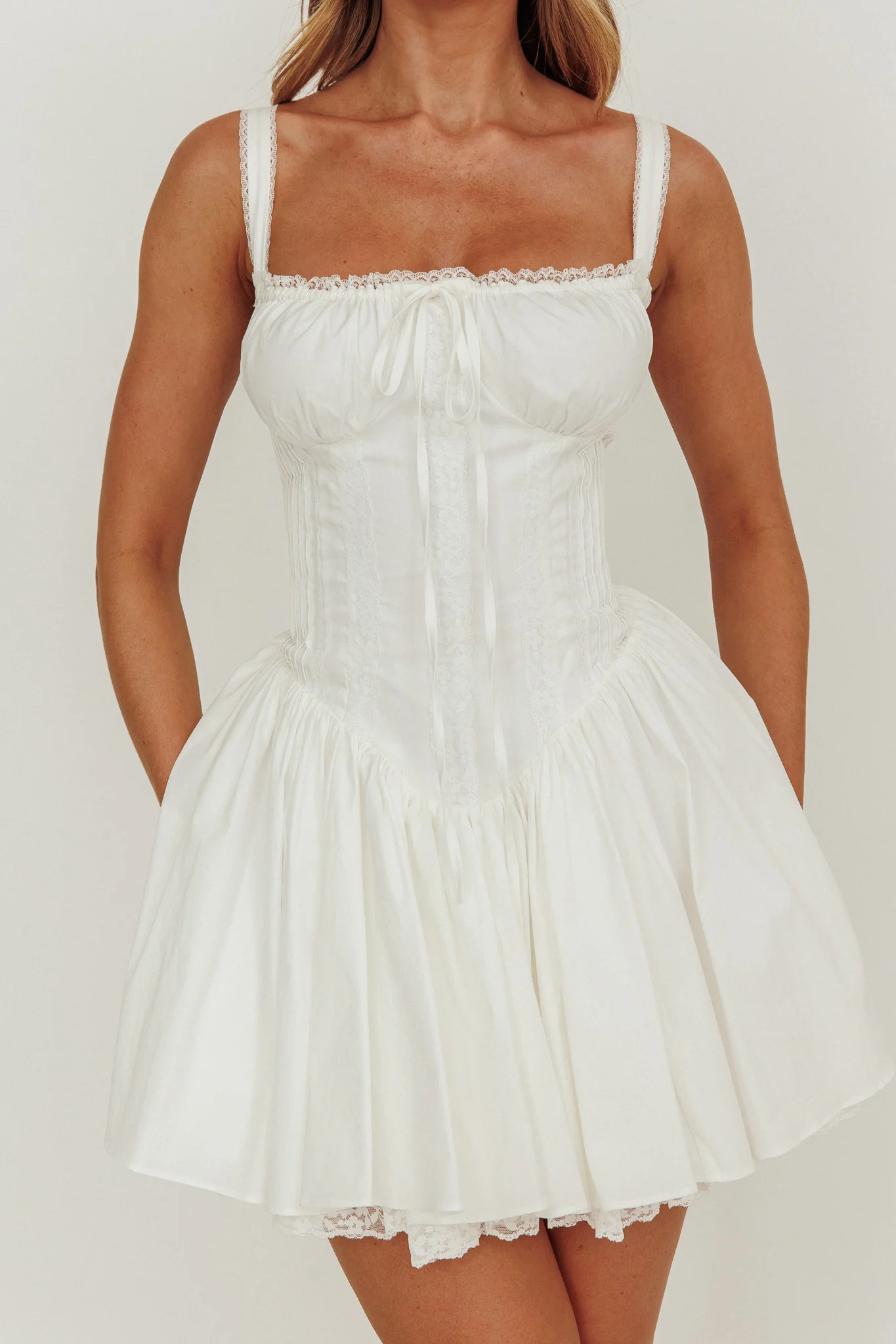 Jennie Corset Flared Mini Dress Off White - Image 4