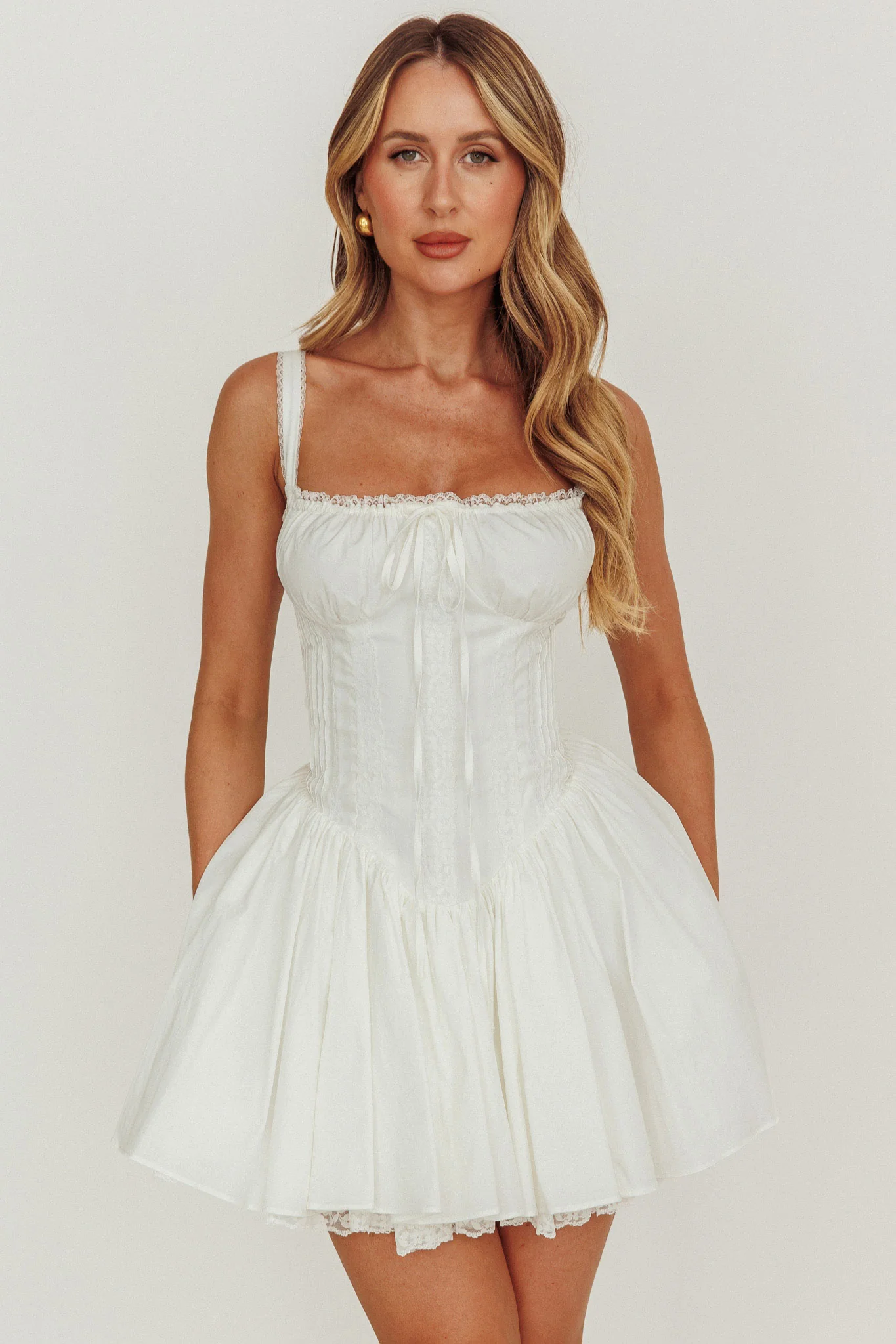 Jennie Corset Flared Mini Dress Off White - Image 5