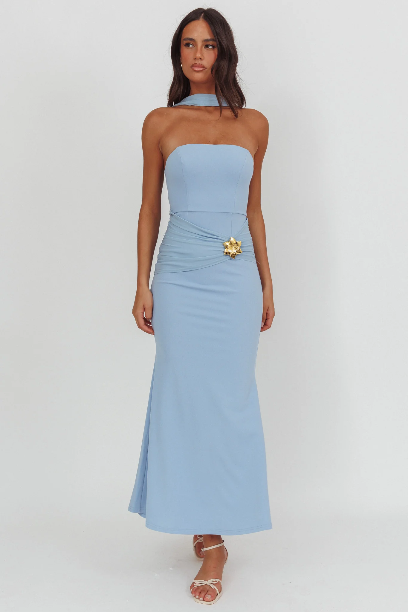 Jeramia Strapless Brooch Maxi Dress Blue - Image 4