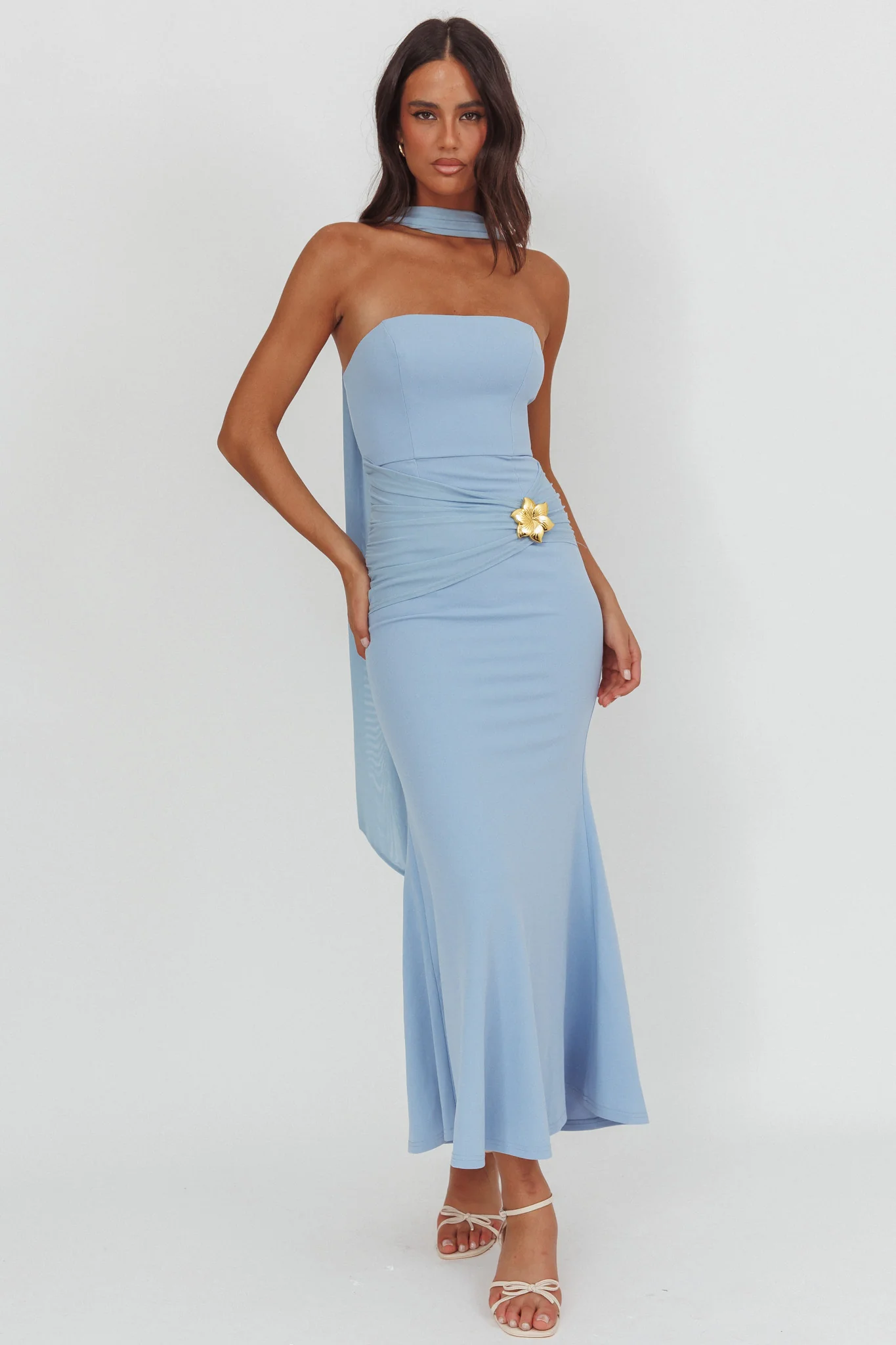 Jeramia Strapless Brooch Maxi Dress Blue - Image 5
