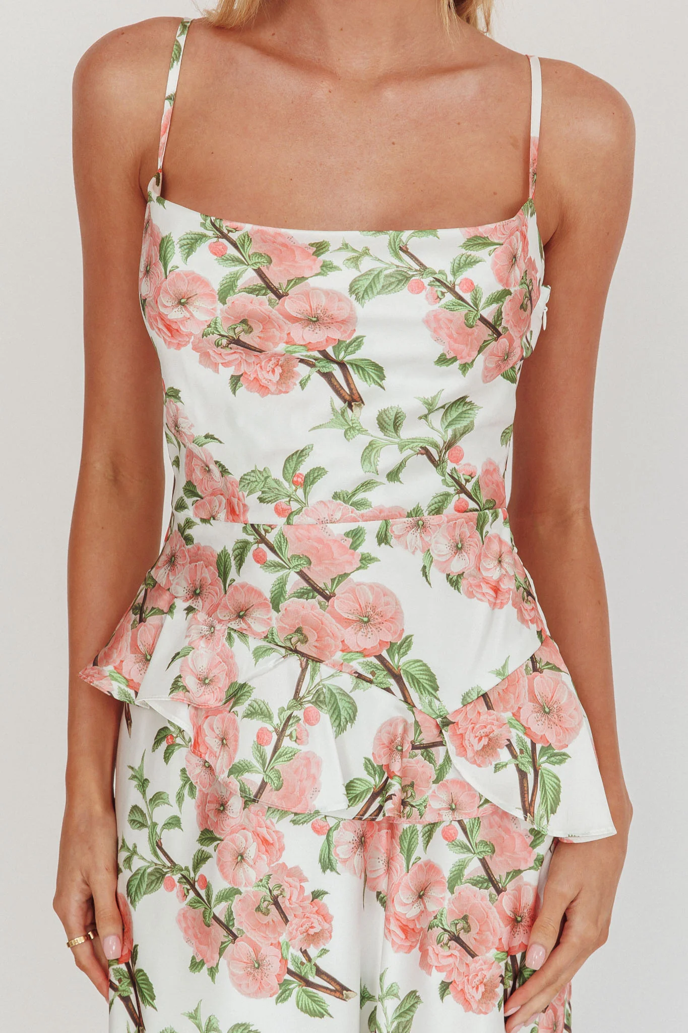 Jerica Ruffle Waist Maxi Dress Floral Blush - Image 3