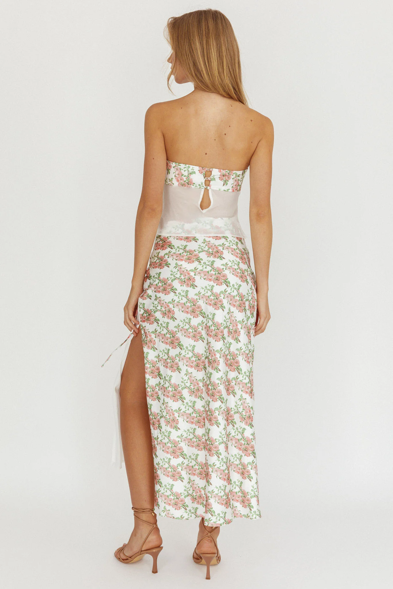 Jerica Wrap Front Maxi Skirt Floral Blush - Image 3