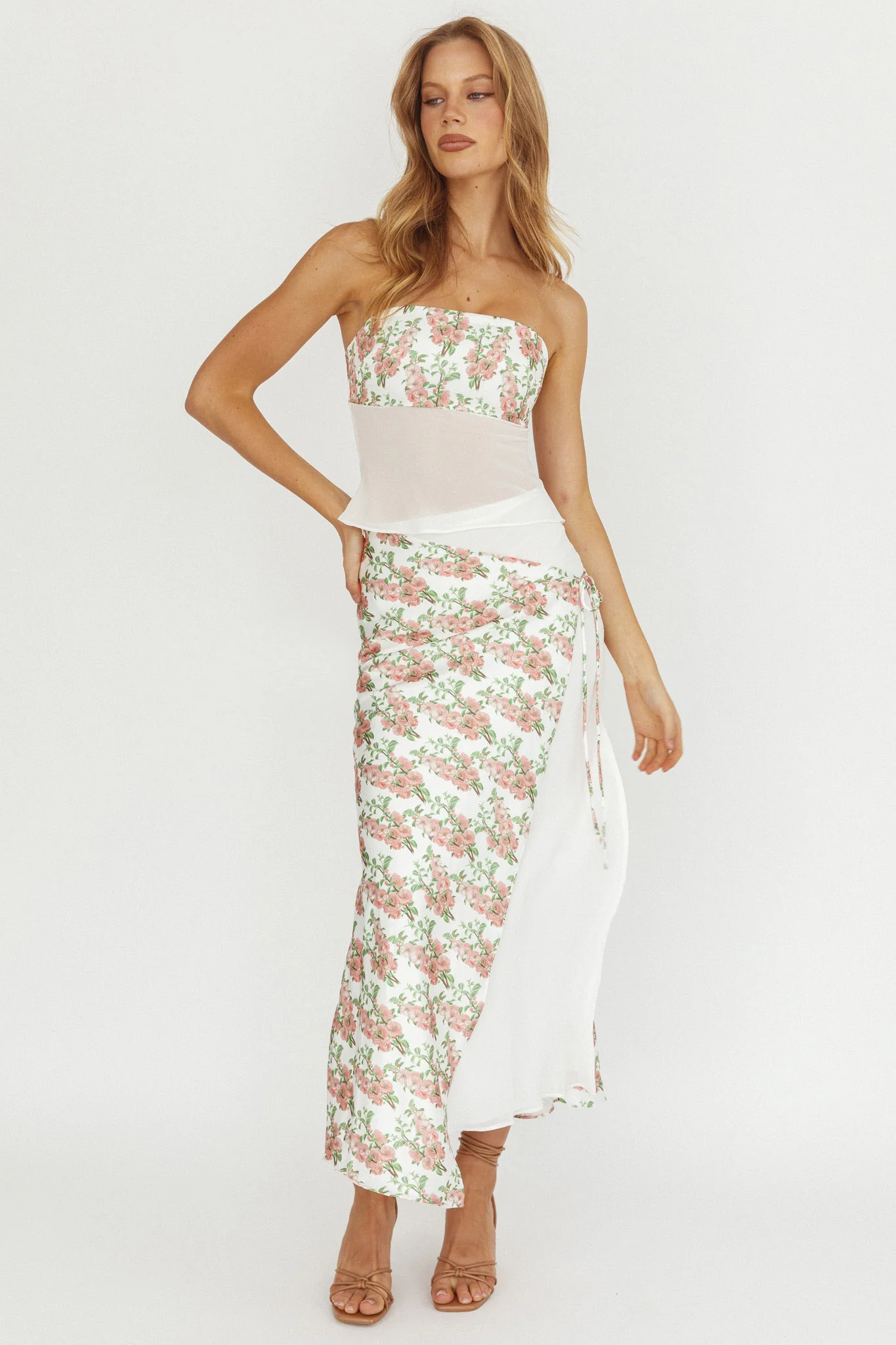 Jerica Wrap Front Maxi Skirt Floral Blush - Image 4