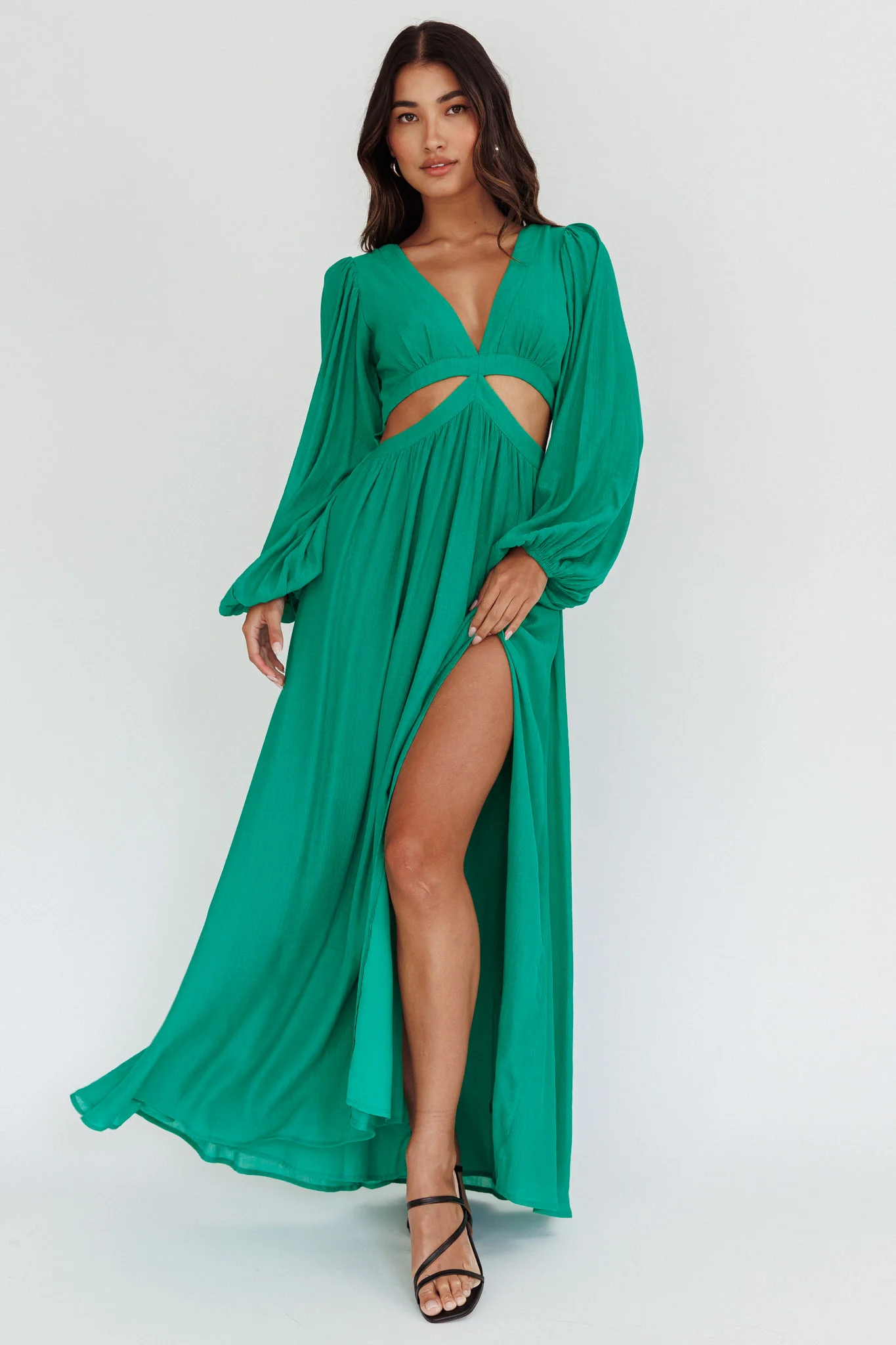 Jessalynn Cut-Out Long Sleeve Maxi Dress Green - Image 3