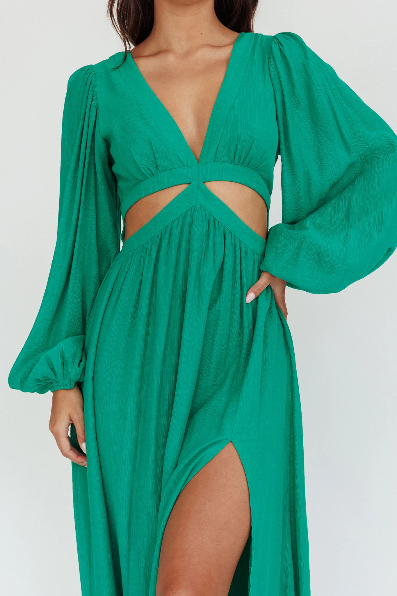 Jessalynn Cut-Out Long Sleeve Maxi Dress Green - Image 4