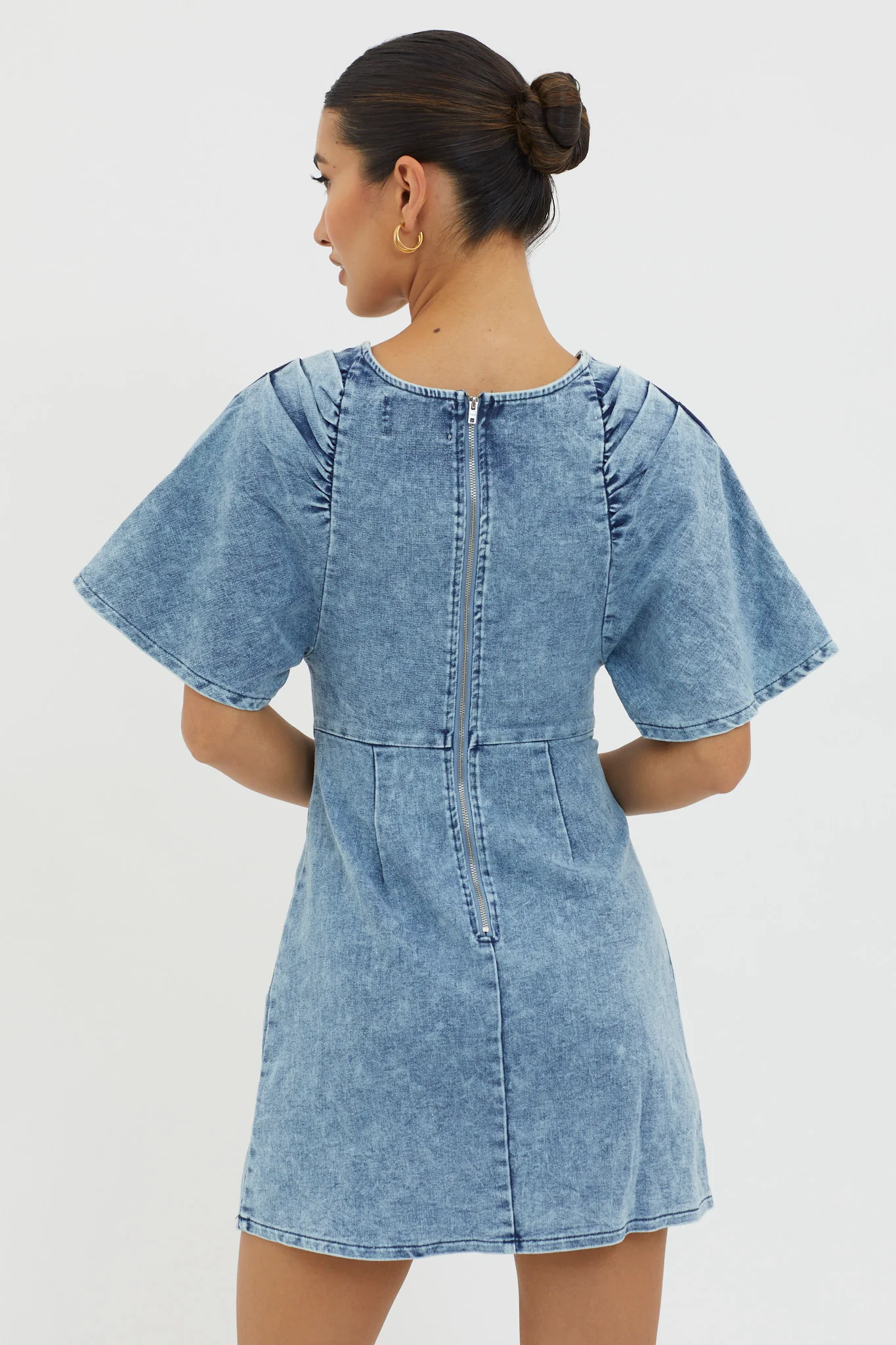Jessika Pleated Bust Mini Dress Denim Blue - Image 2