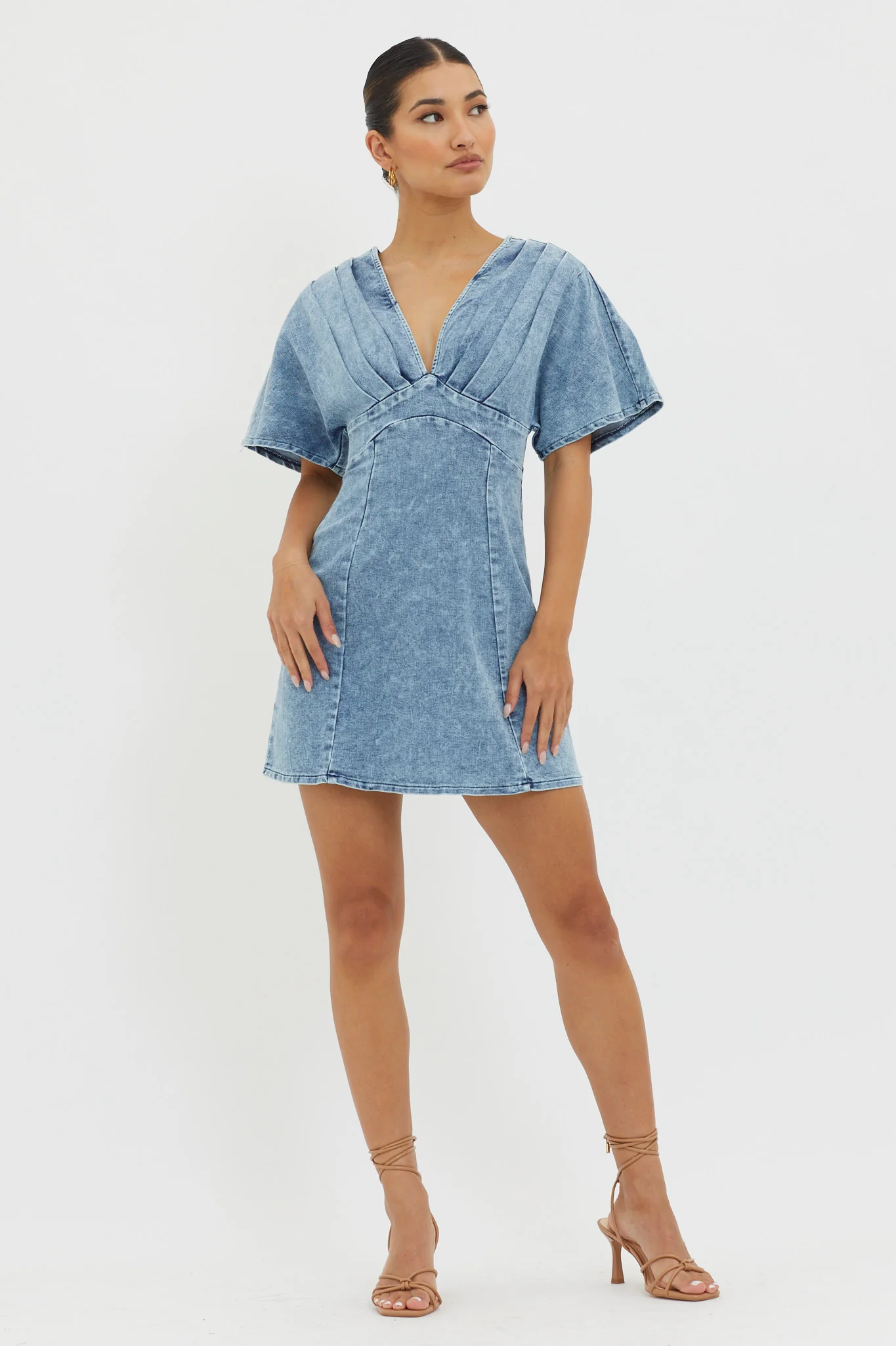 Jessika Pleated Bust Mini Dress Denim Blue - Image 3