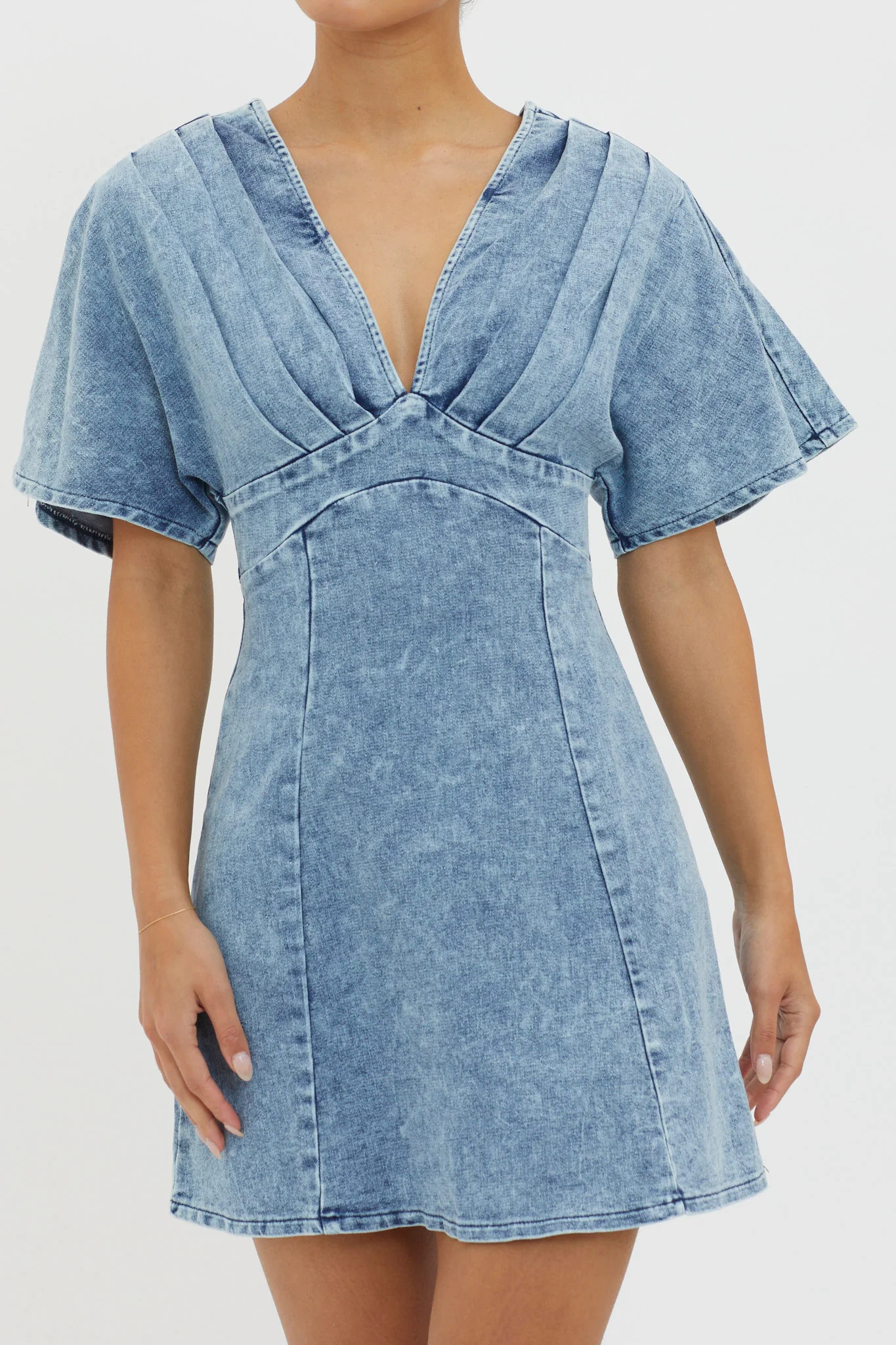 Jessika Pleated Bust Mini Dress Denim Blue - Image 4