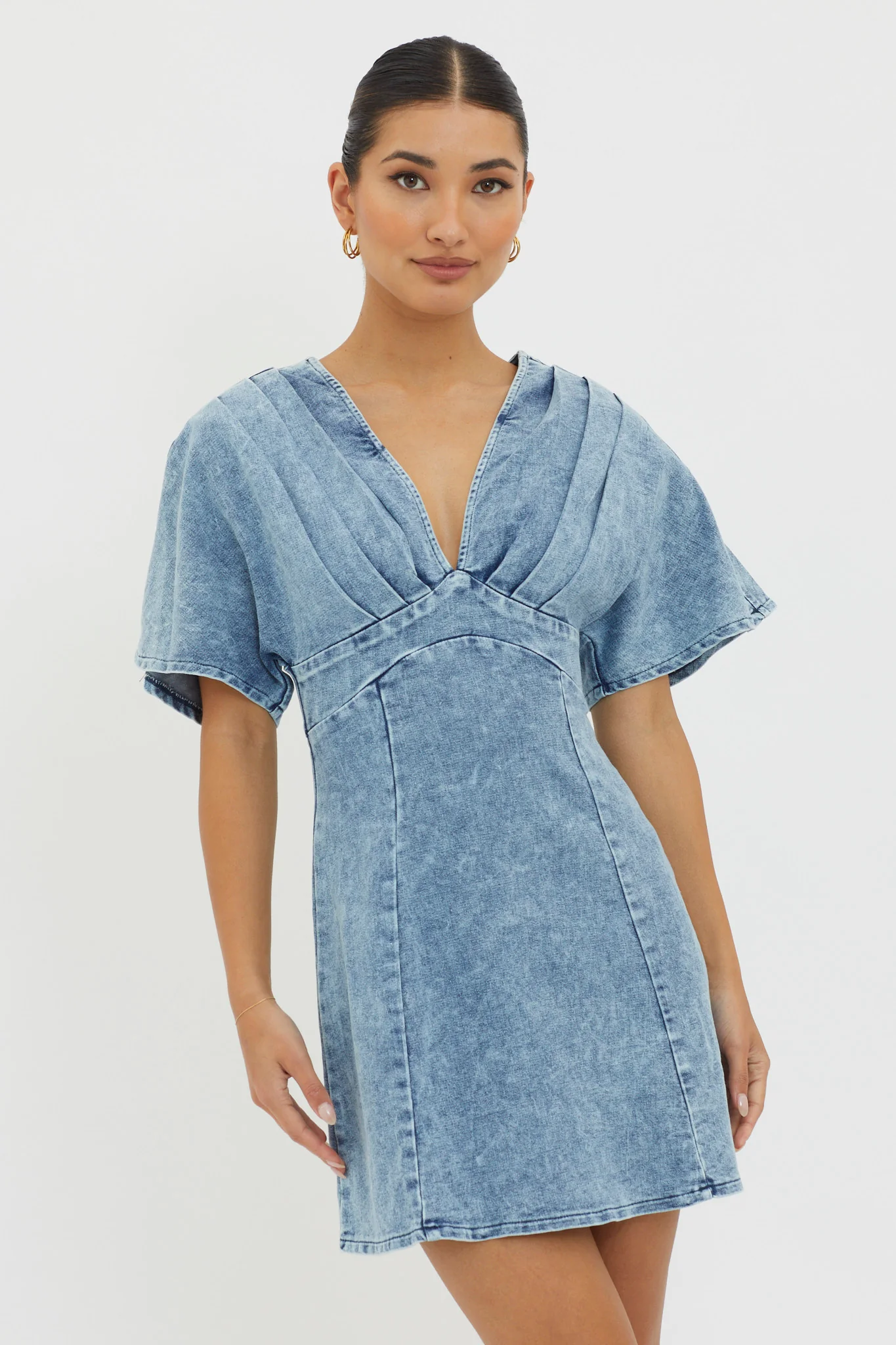 Jessika Pleated Bust Mini Dress Denim Blue - Image 5