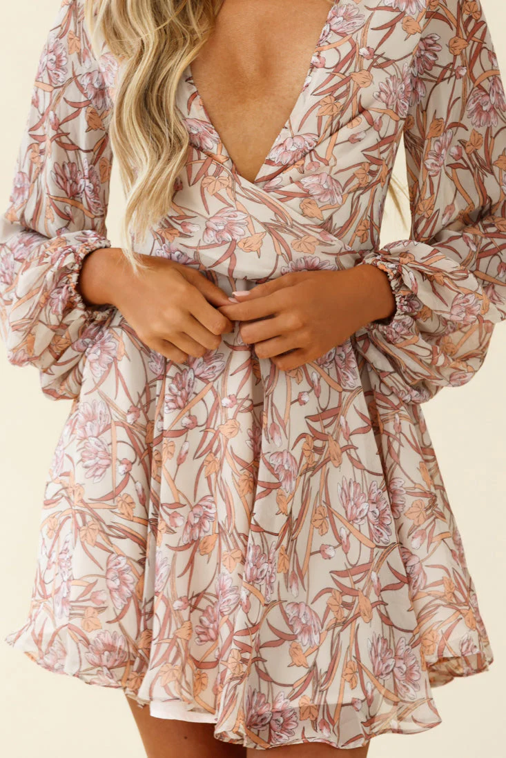 Jessinta Long Sleeve Pintuck Waist Dress Floral Print Nude - Image 7
