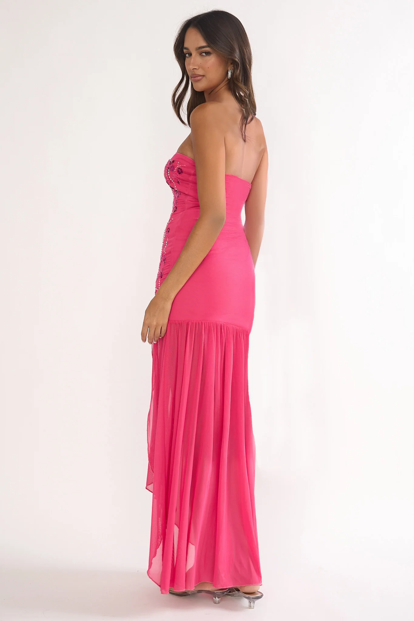 Jezra Strapless Sequin Embellished Maxi Dress Plum - Image 3