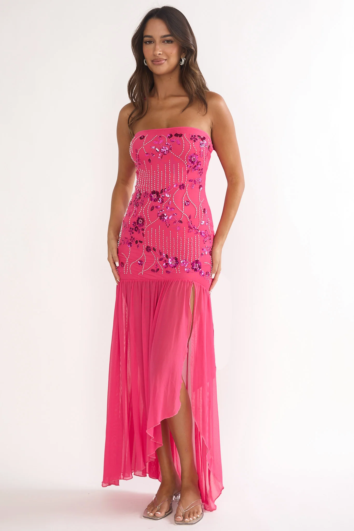 Jezra Strapless Sequin Embellished Maxi Dress Plum - Image 6