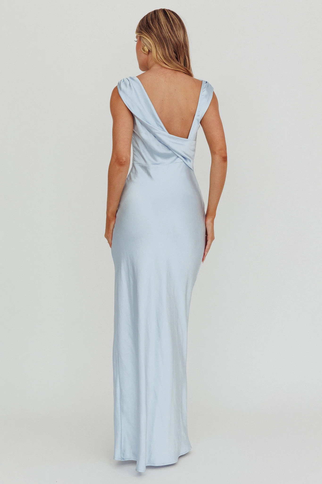 Jinora Cowl Neck Leg Slit Satin Maxi Dress Blue - Image 2