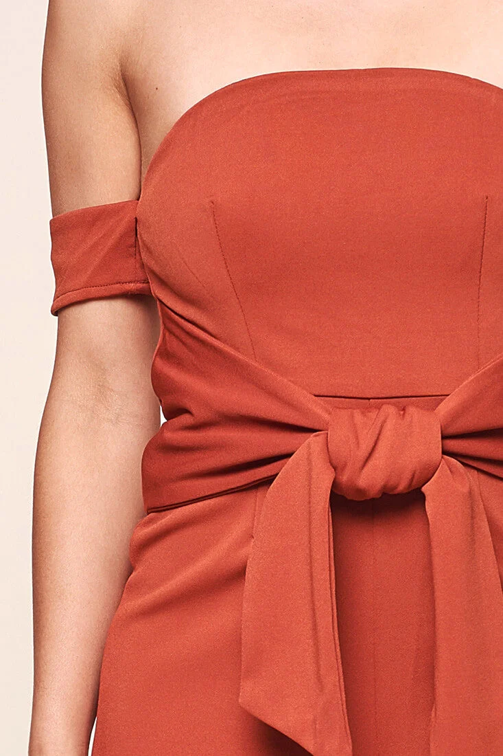 Joan Off the Shoulder Waist Tie Wide Leg Jumpsuit Rust - Image 6