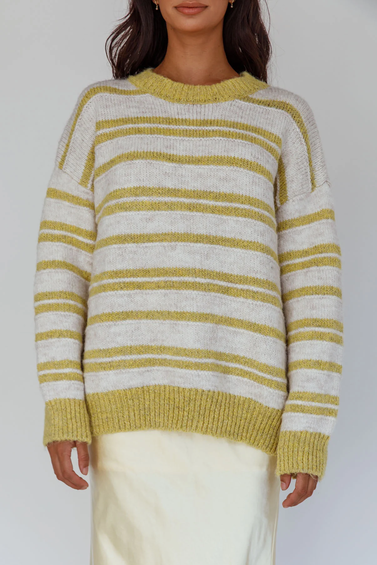 Jona Relaxed Knit Sweater Striped Beige - Image 4