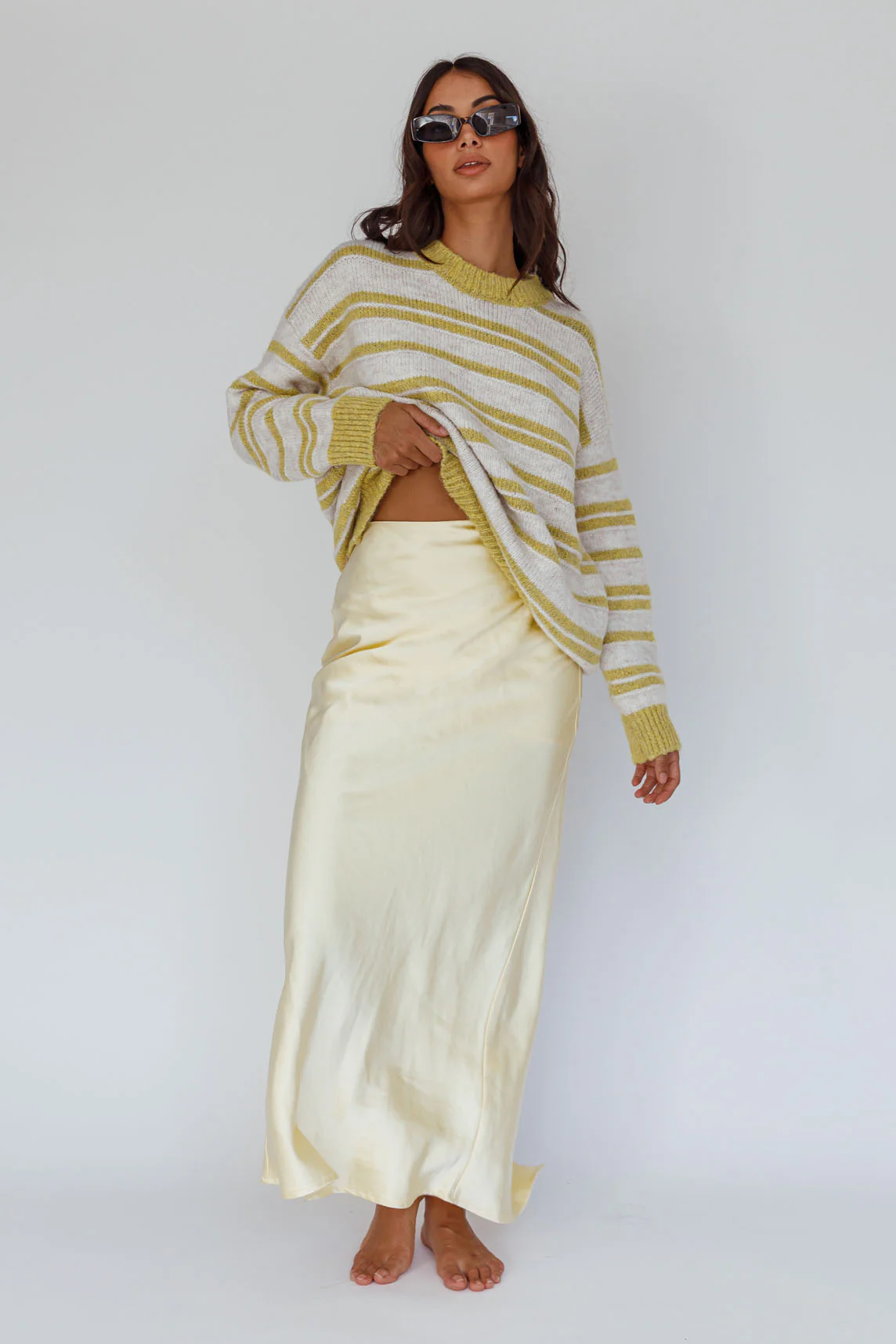 Jona Relaxed Knit Sweater Striped Beige - Image 5