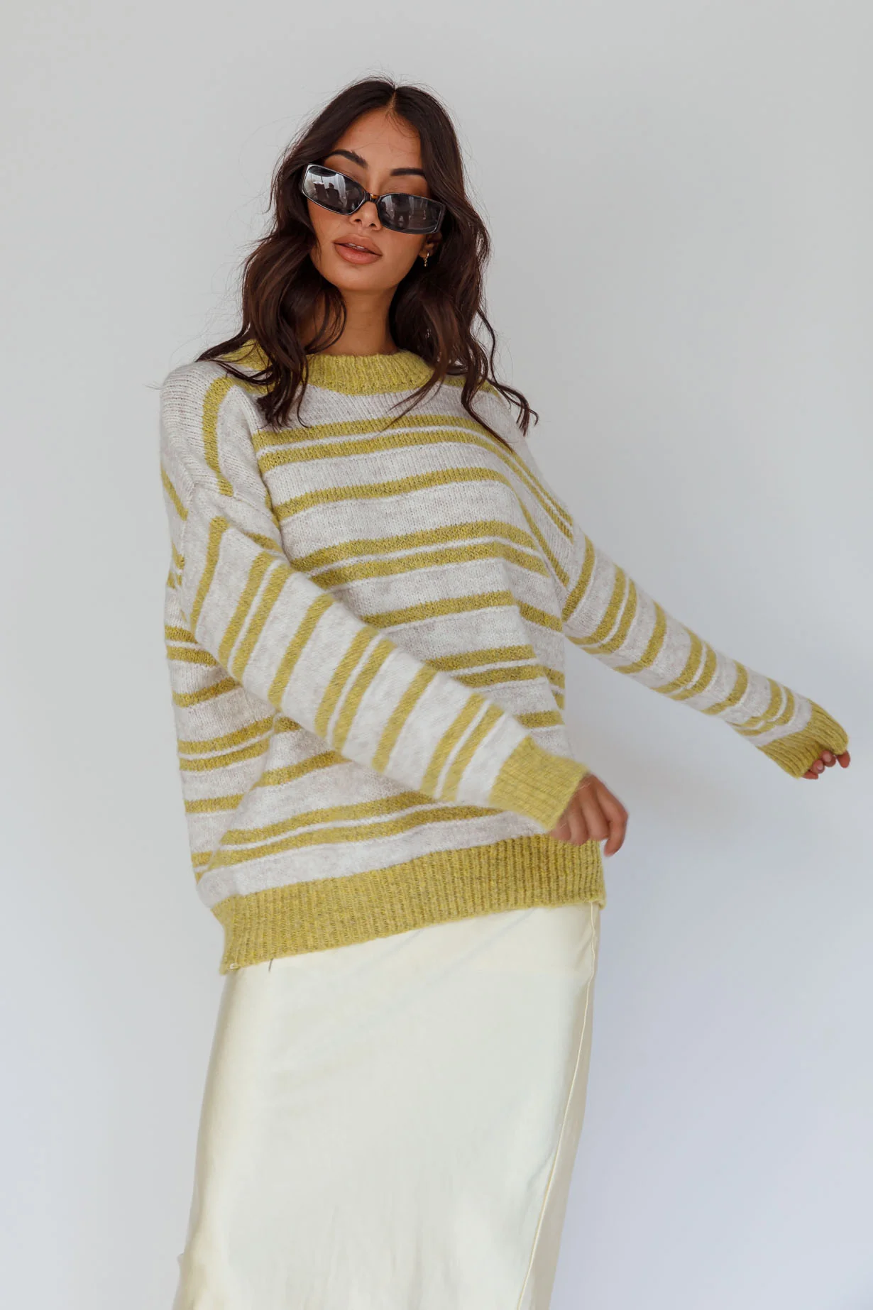 Jona Relaxed Knit Sweater Striped Beige - Image 6