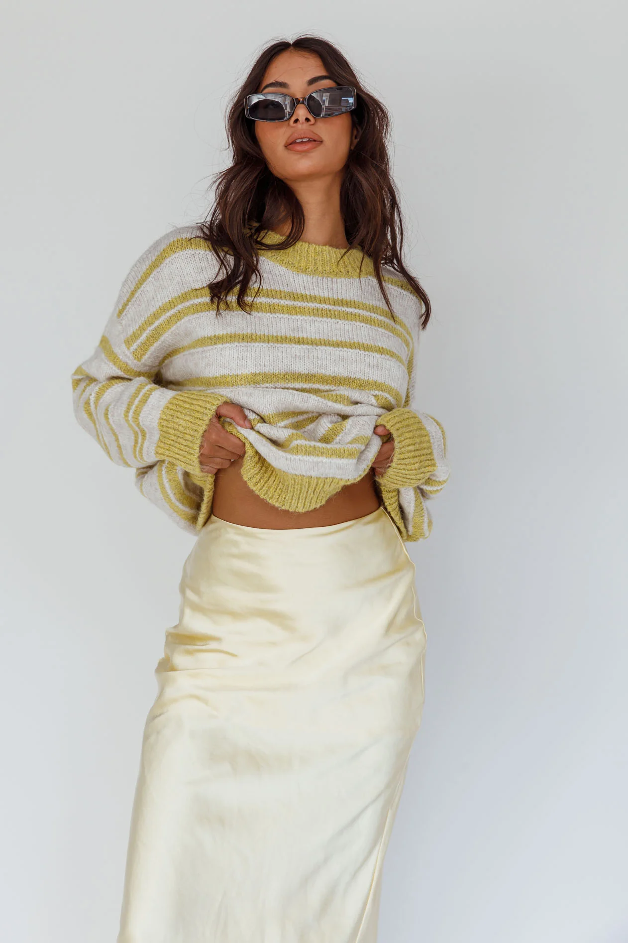Jona Relaxed Knit Sweater Striped Beige - Image 8