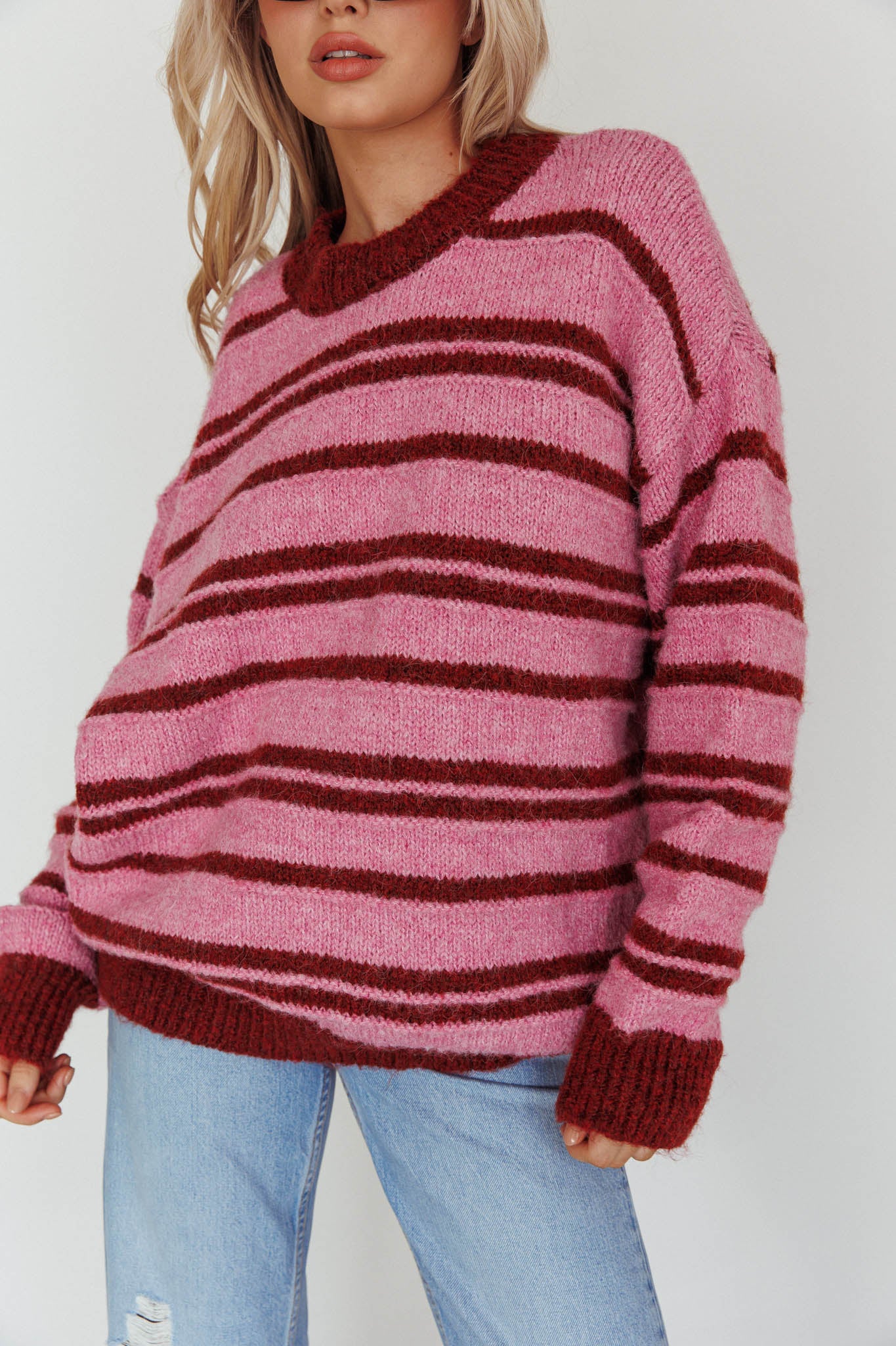 Jona Relaxed Knit Sweater Striped Pink - Image 4