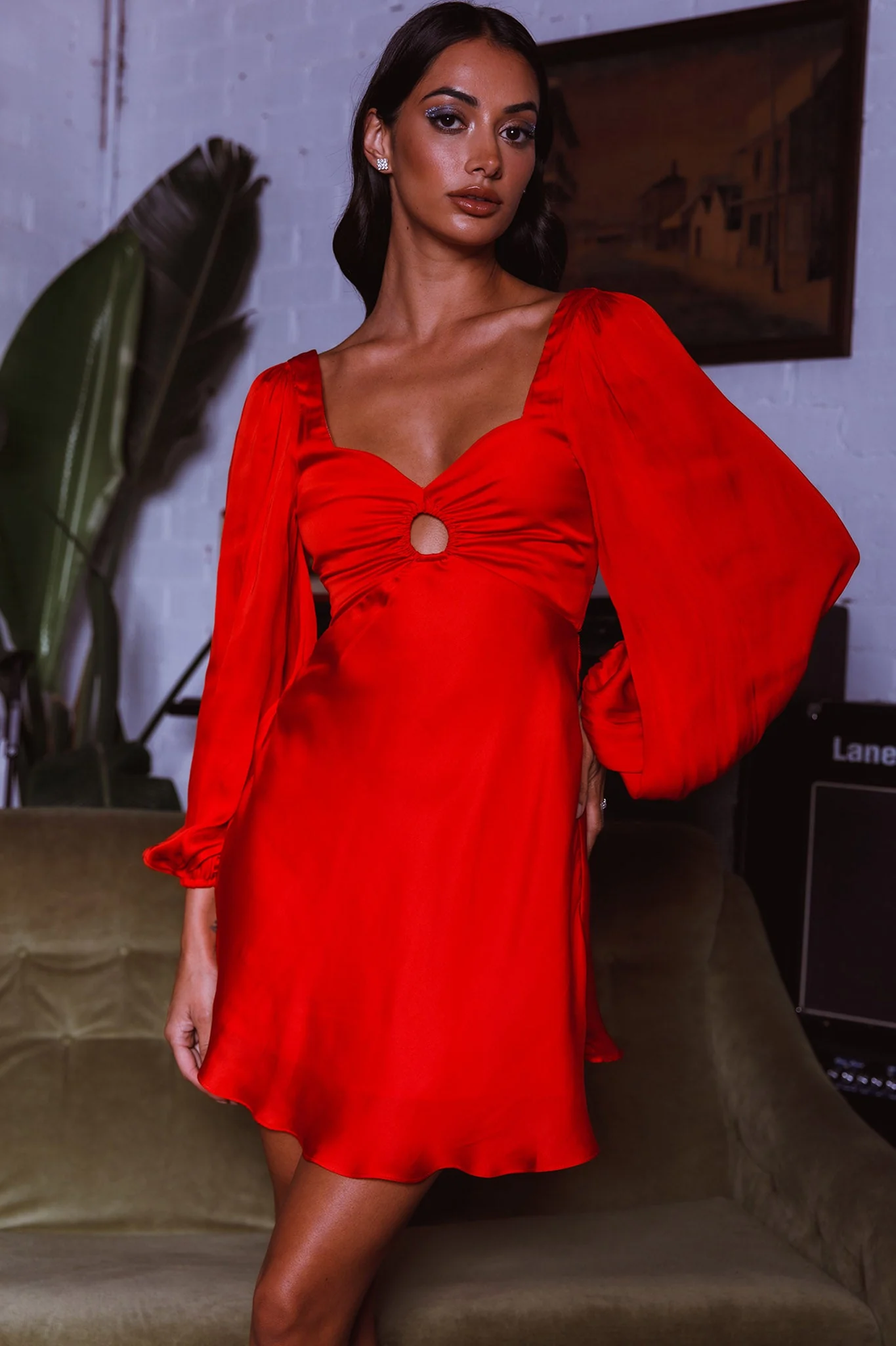 Jonah Lace-Up Back Mini Dress Red - Image 6