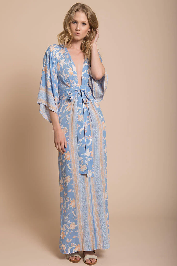 Kira Kimono Maxi Dress Blue - Image 2