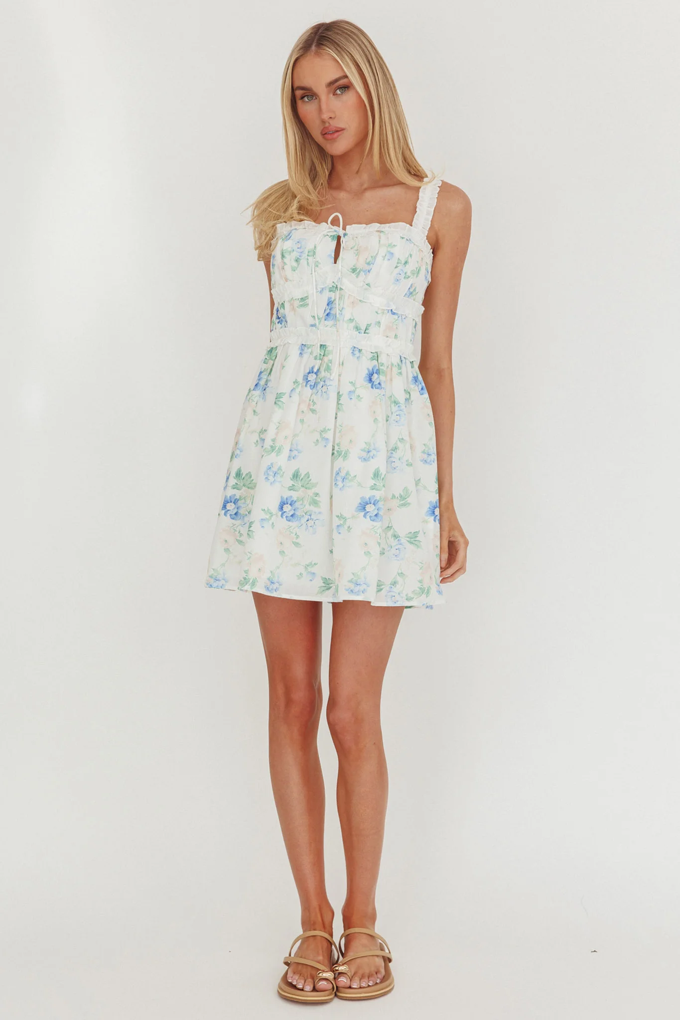 Jordanne Frill Trim Mini Dress Floral Blue - Image 4