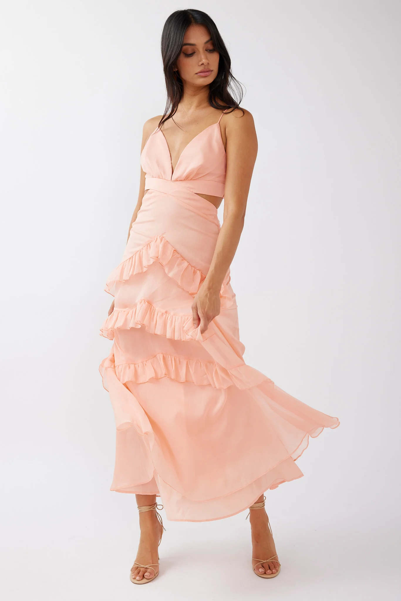 Joss Ruffle Trim Cut-Out Dress Rose - Image 3