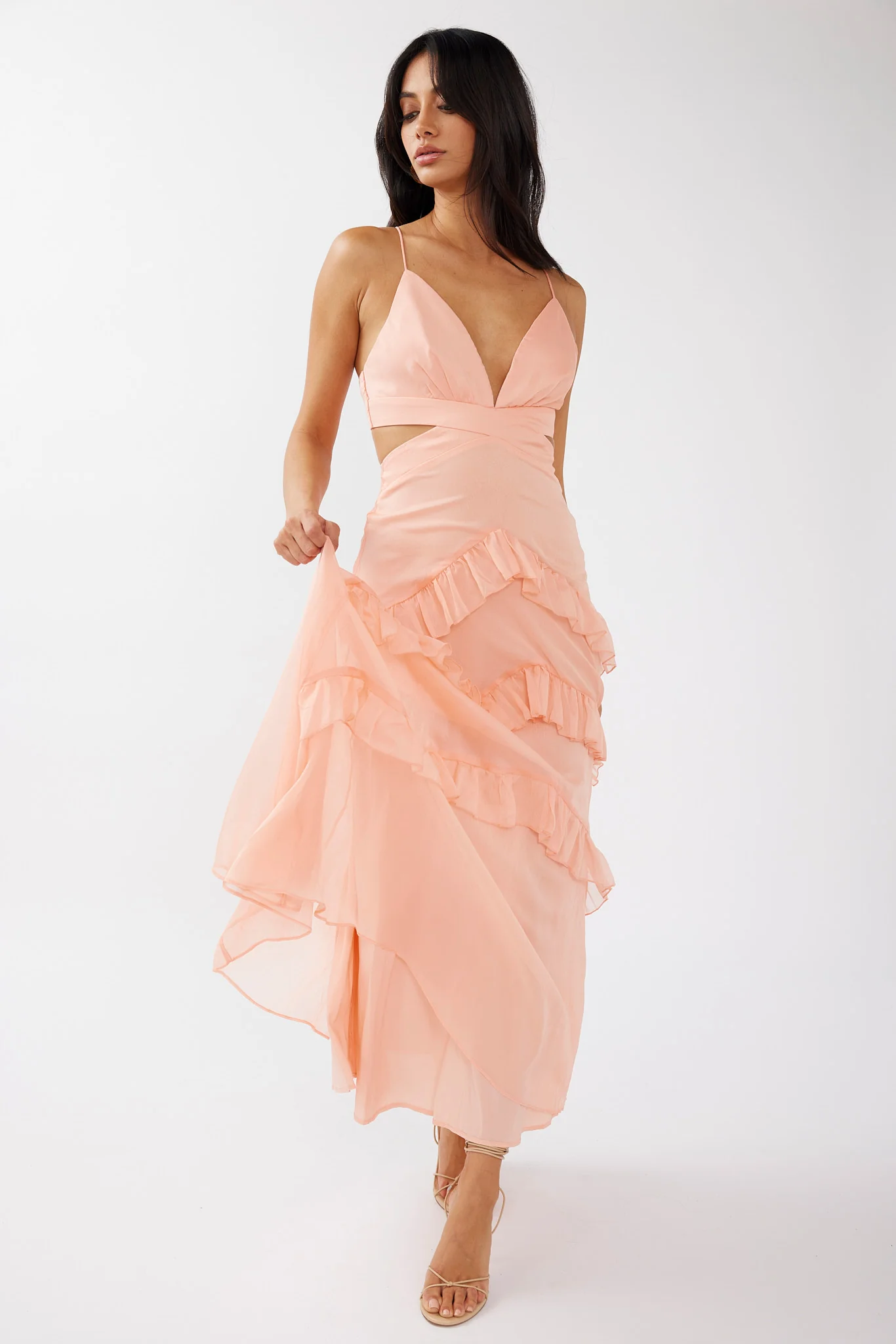 Joss Ruffle Trim Cut-Out Dress Rose - Image 5