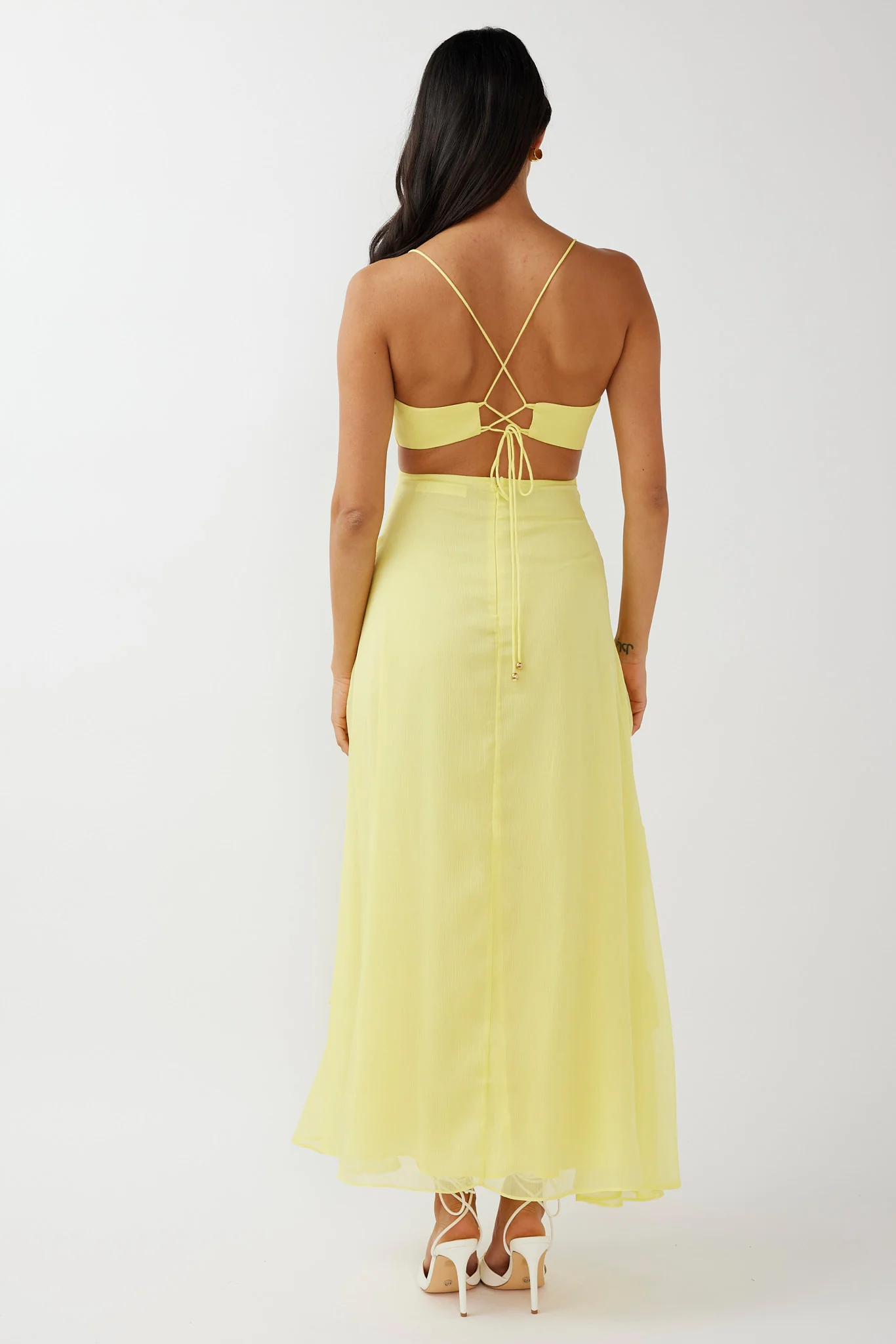 Joss Ruffle Trim Cut-Out Dress Yellow - Image 2