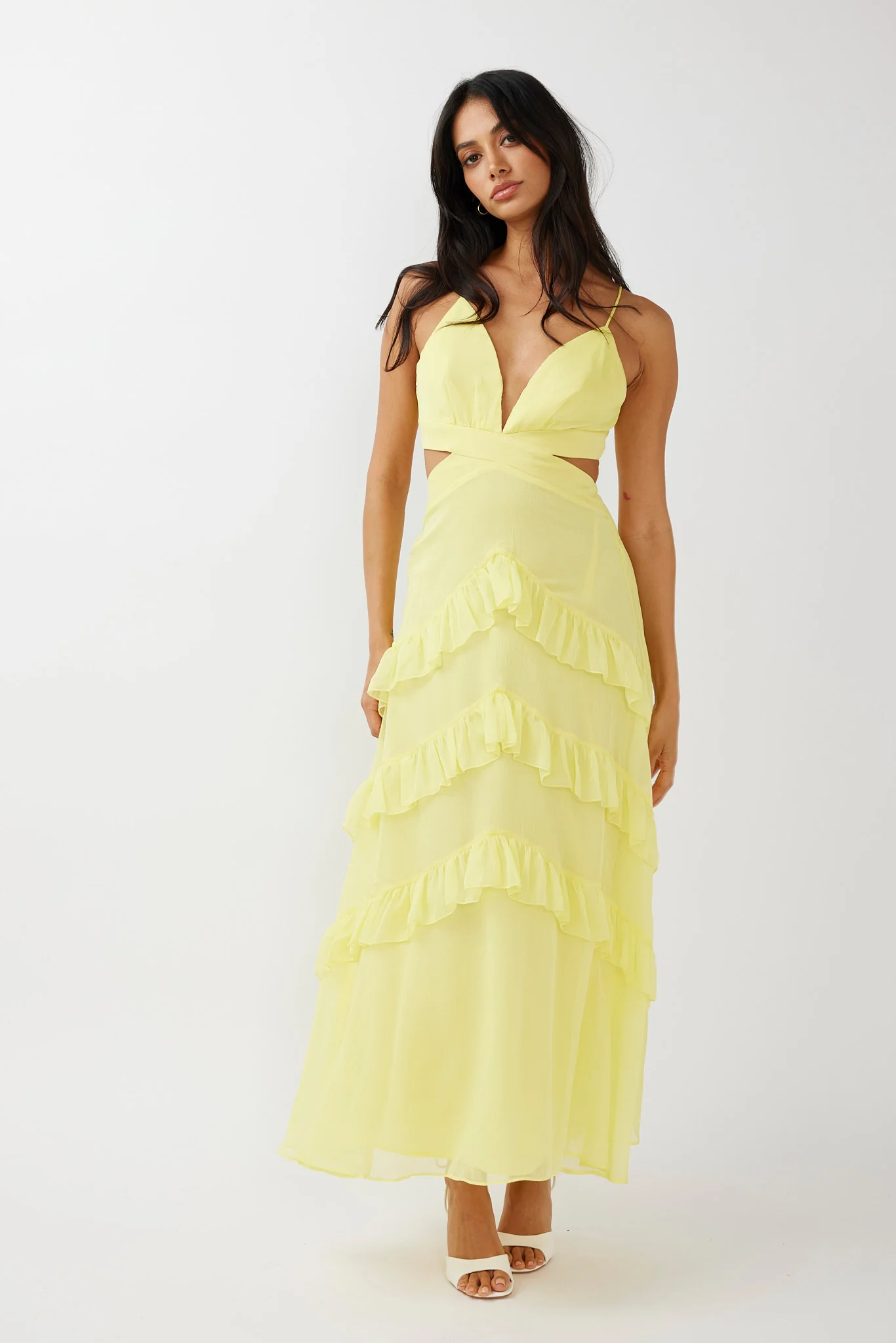 Joss Ruffle Trim Cut-Out Dress Yellow - Image 3