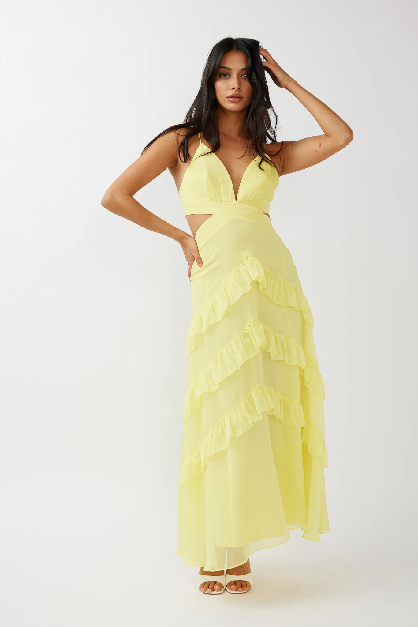 Joss Ruffle Trim Cut-Out Dress Yellow - Image 5